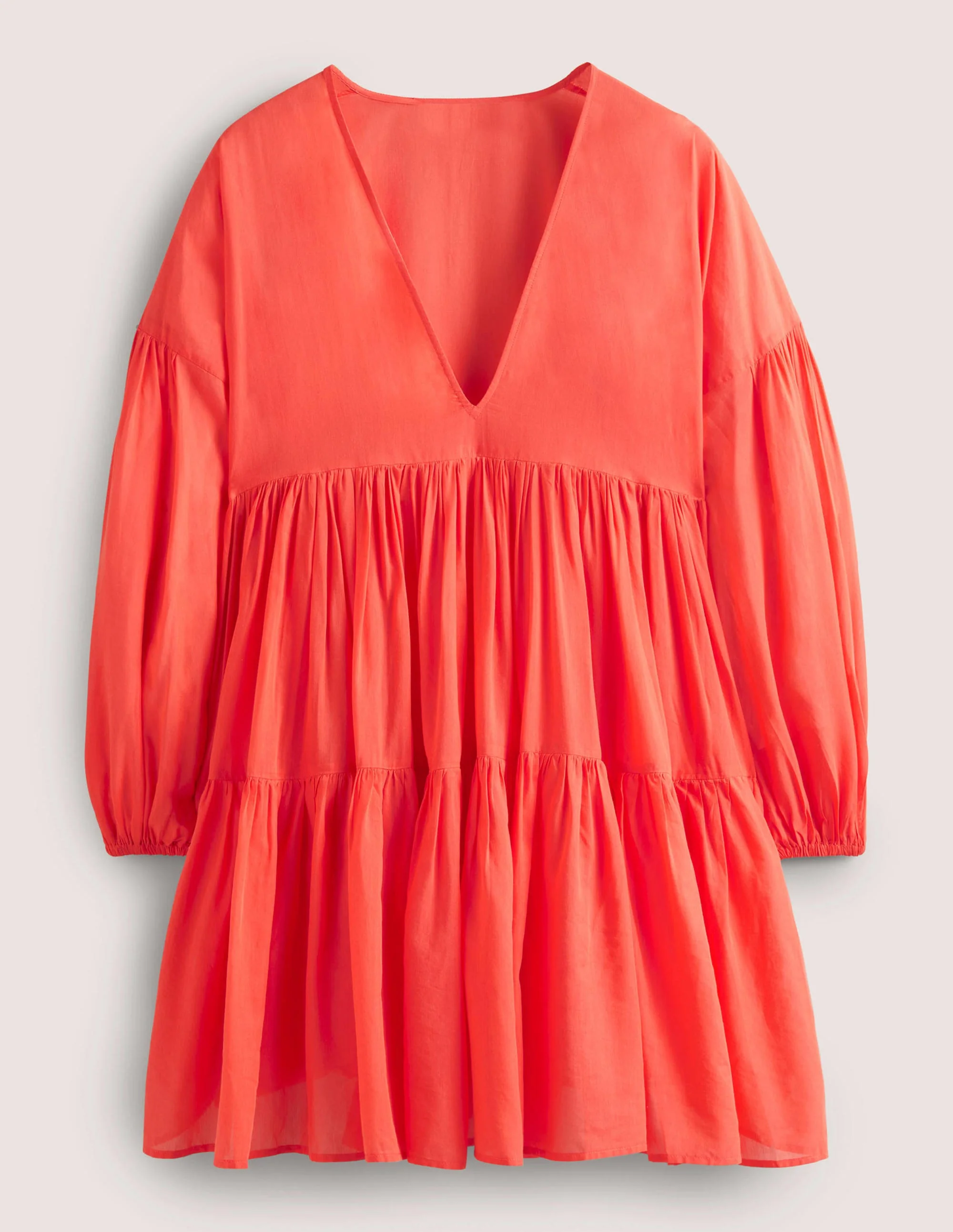 Relaxed Tiered Beach Dress-Hot Coral - Image 5