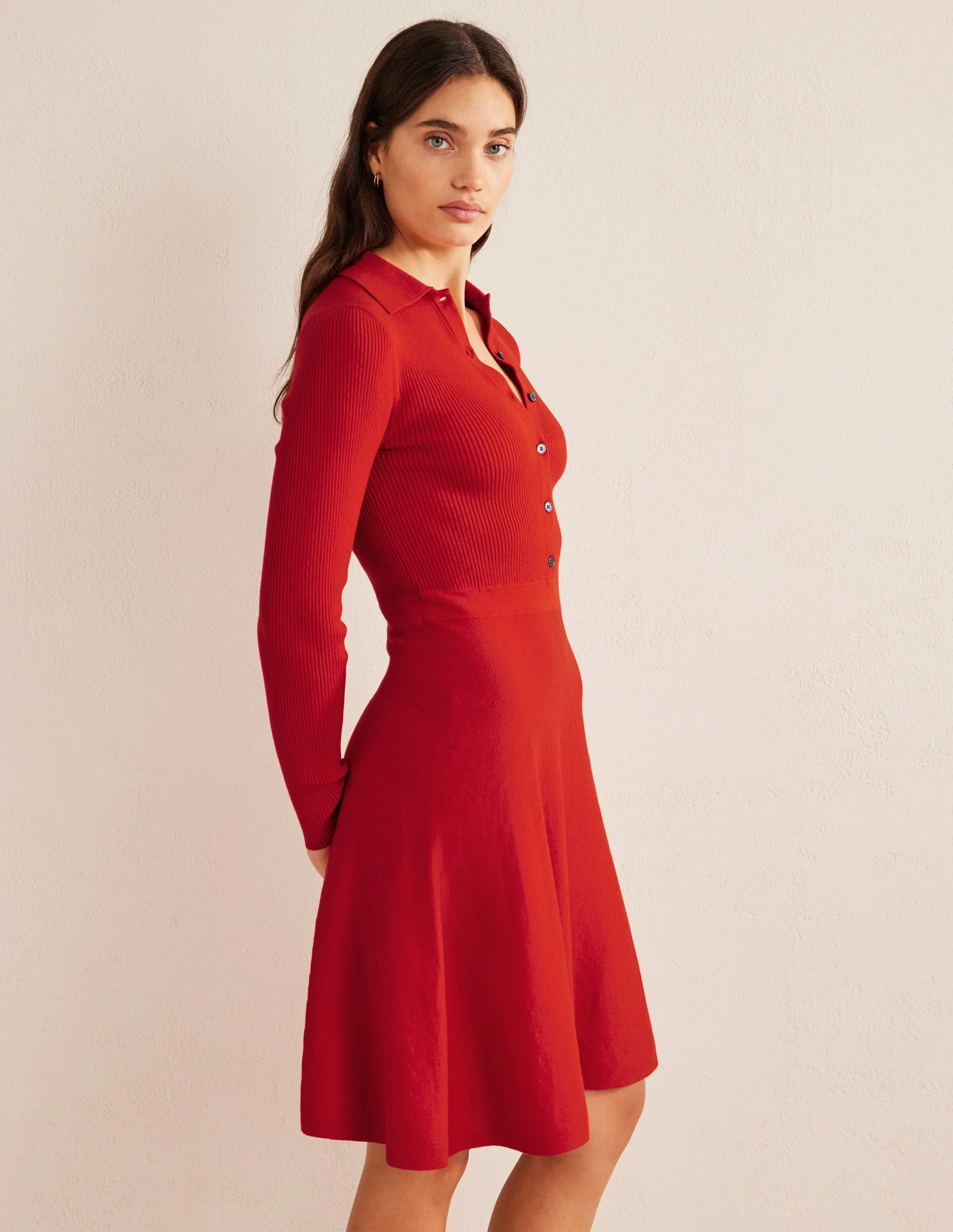 Rib Detail Knitted Mini Dress-Pillarbox Red - Image 4