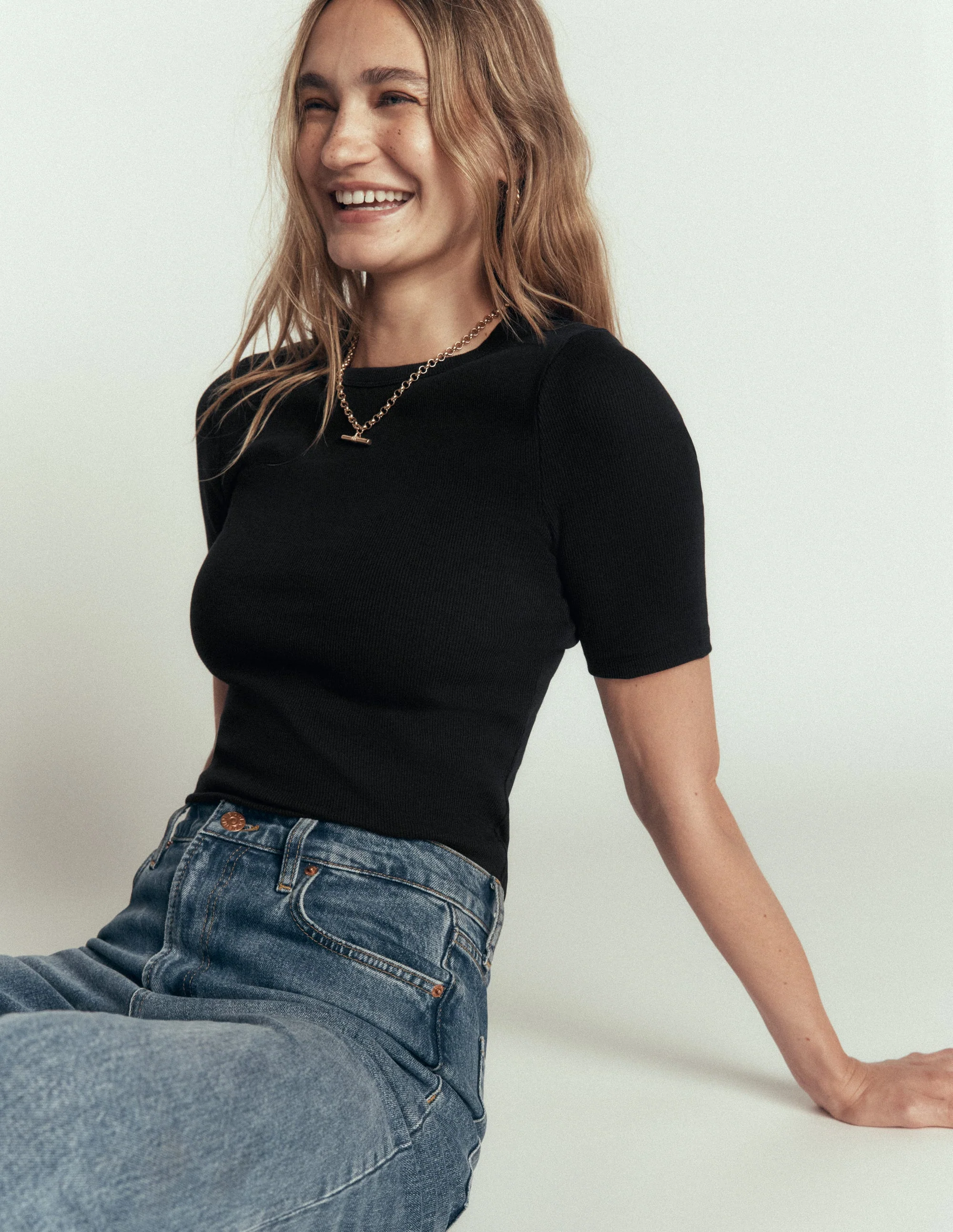 Ribbed Cotton T-Shirt-Black - Image 5