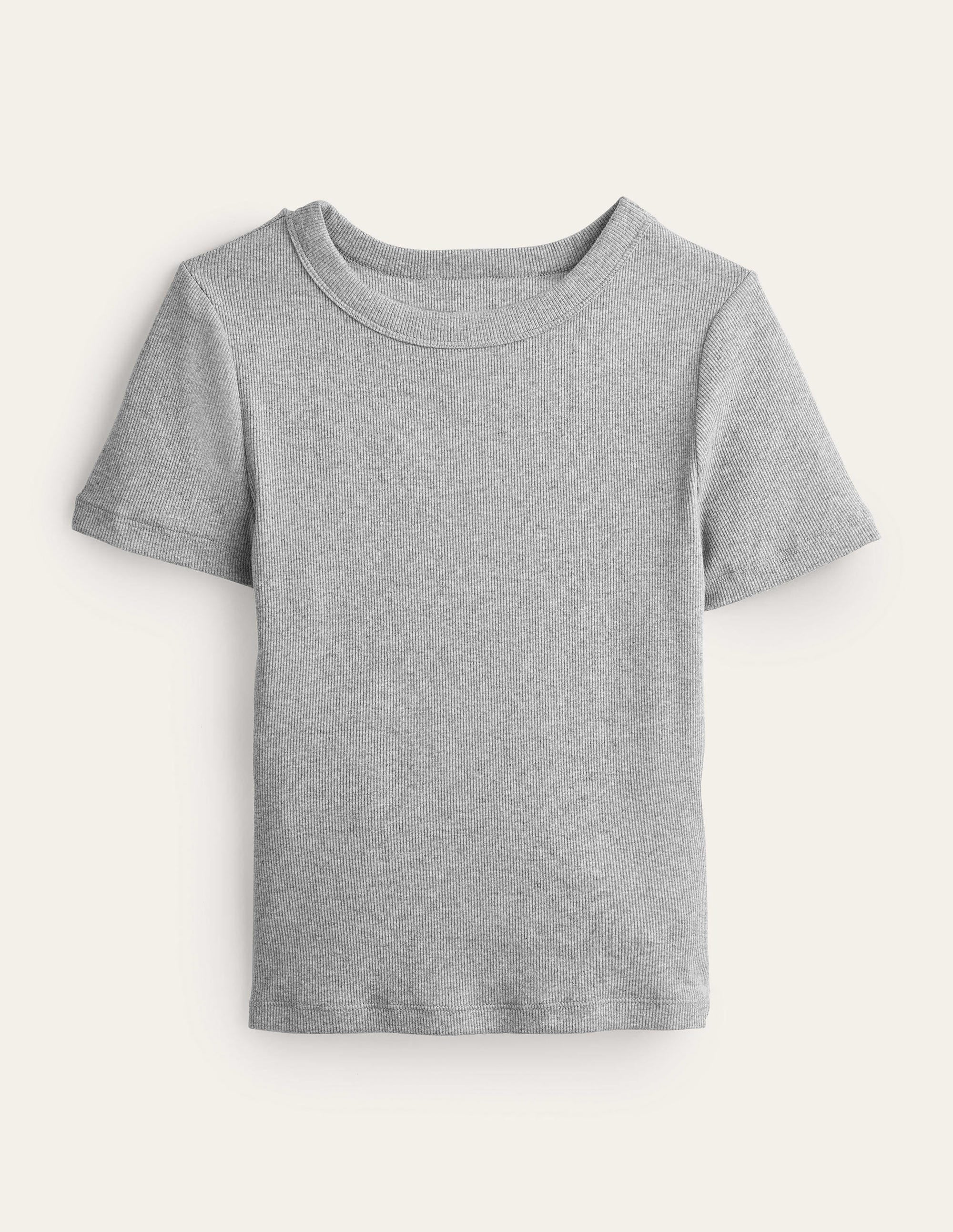 Ribbed Crew Neck T-shirt-Grey Marl - Image 6