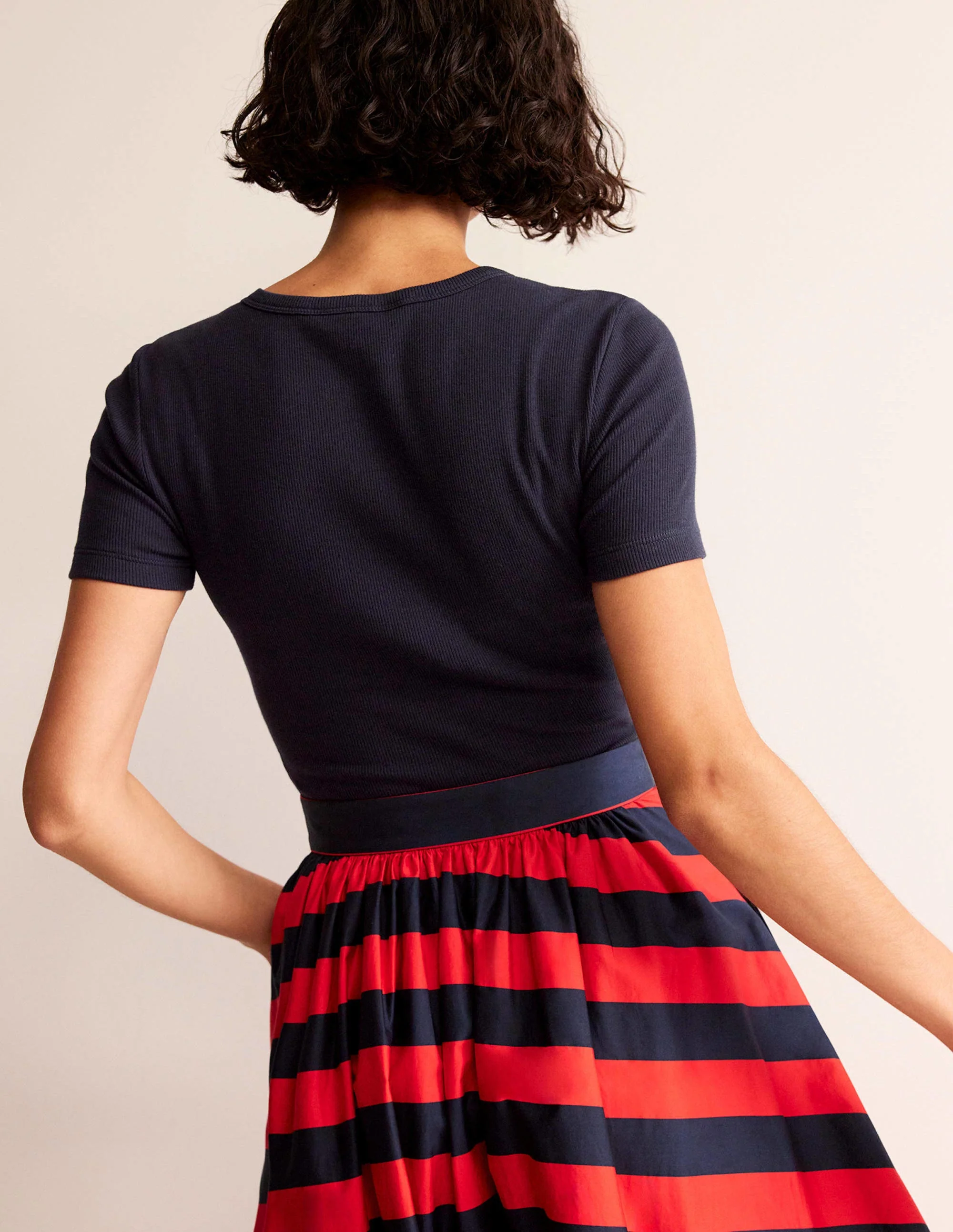 Ribbed Crew Neck T-shirt-Navy - Image 3