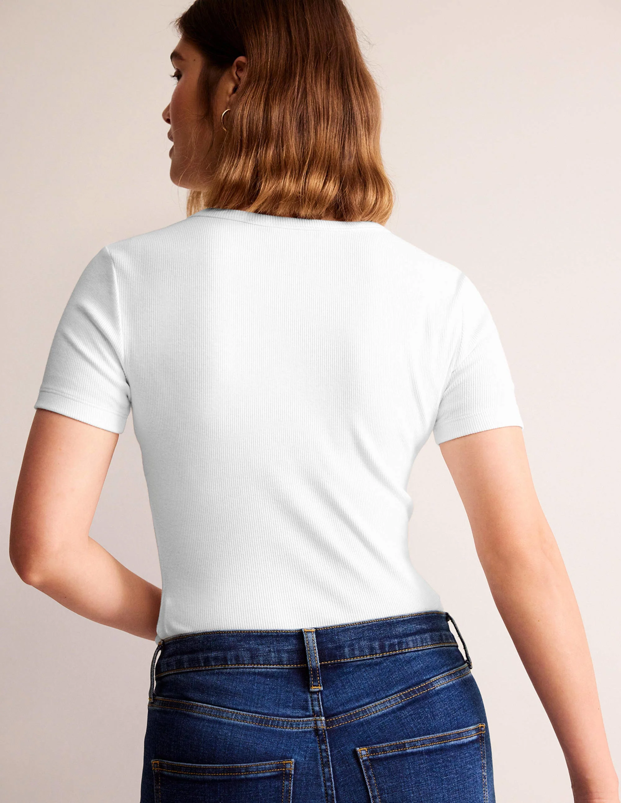 Ribbed Crew Neck T-shirt-White - Image 3