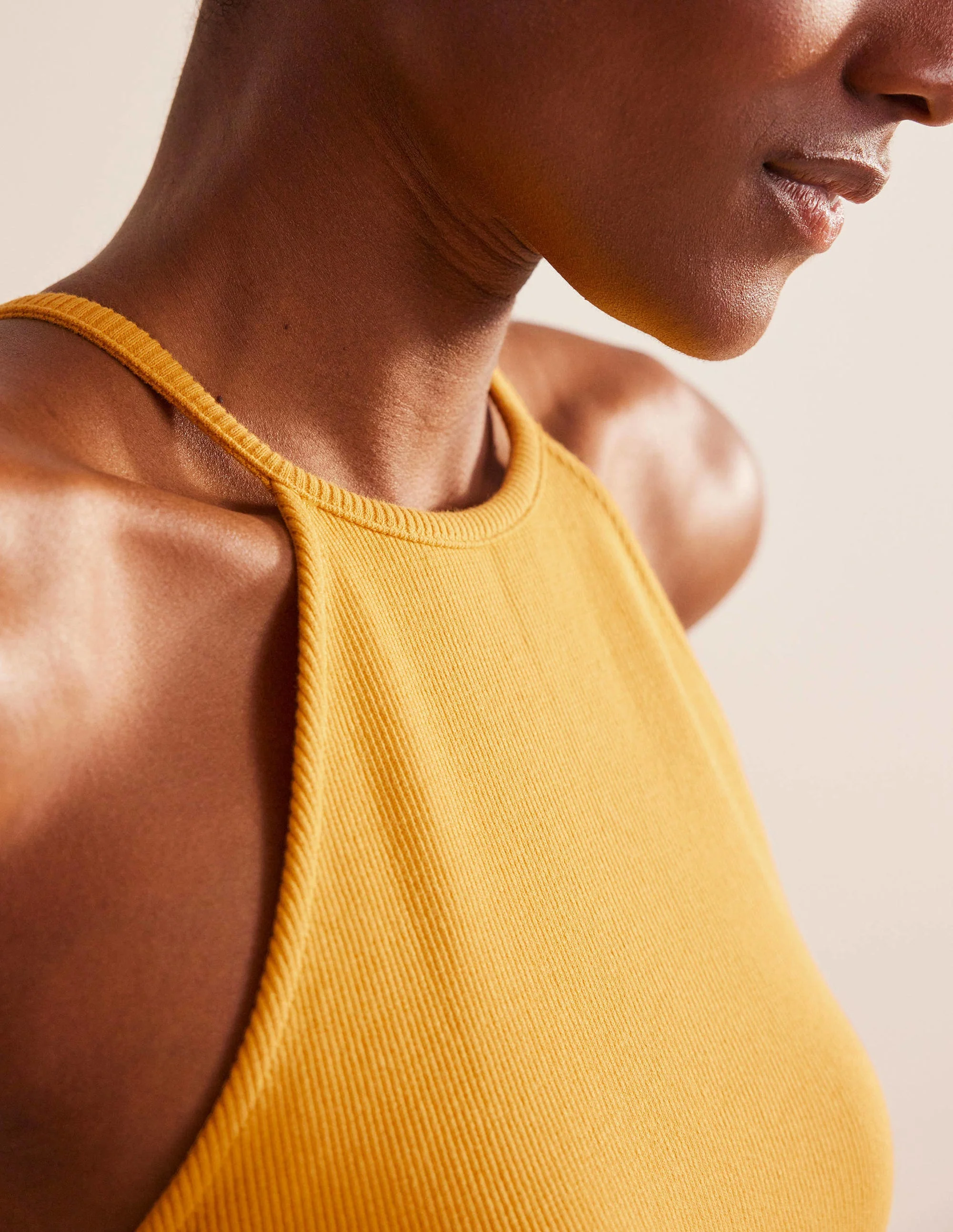 Ribbed Halterneck Midi Dress-French Marigold - Image 2