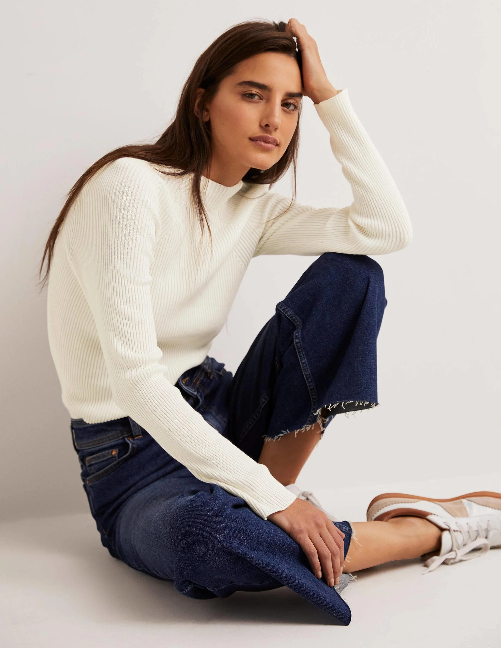 Ribbed High Neck Sweater-Ivory