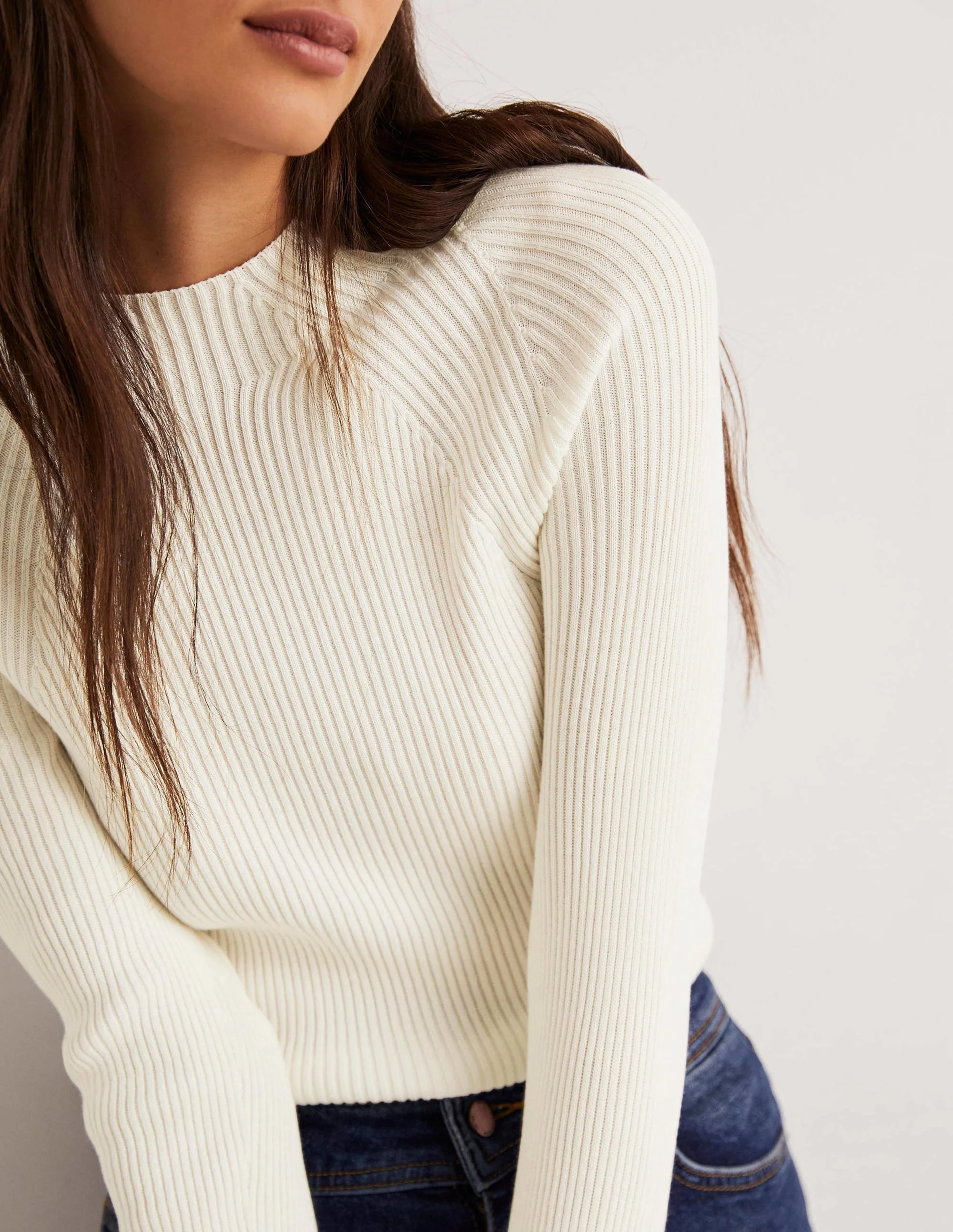 Ribbed High Neck Sweater-Ivory - Image 2