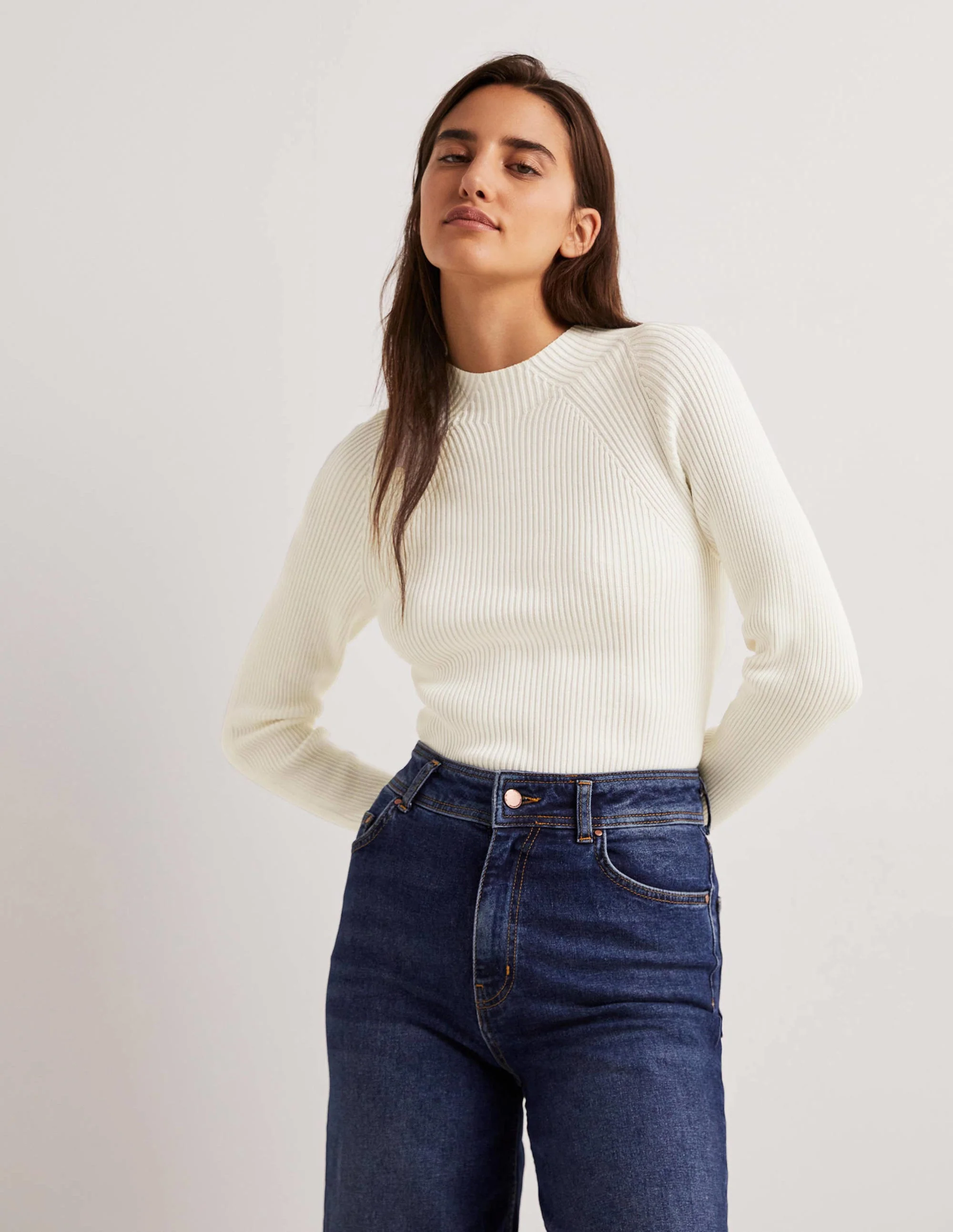 Ribbed High Neck Sweater-Ivory - Image 4