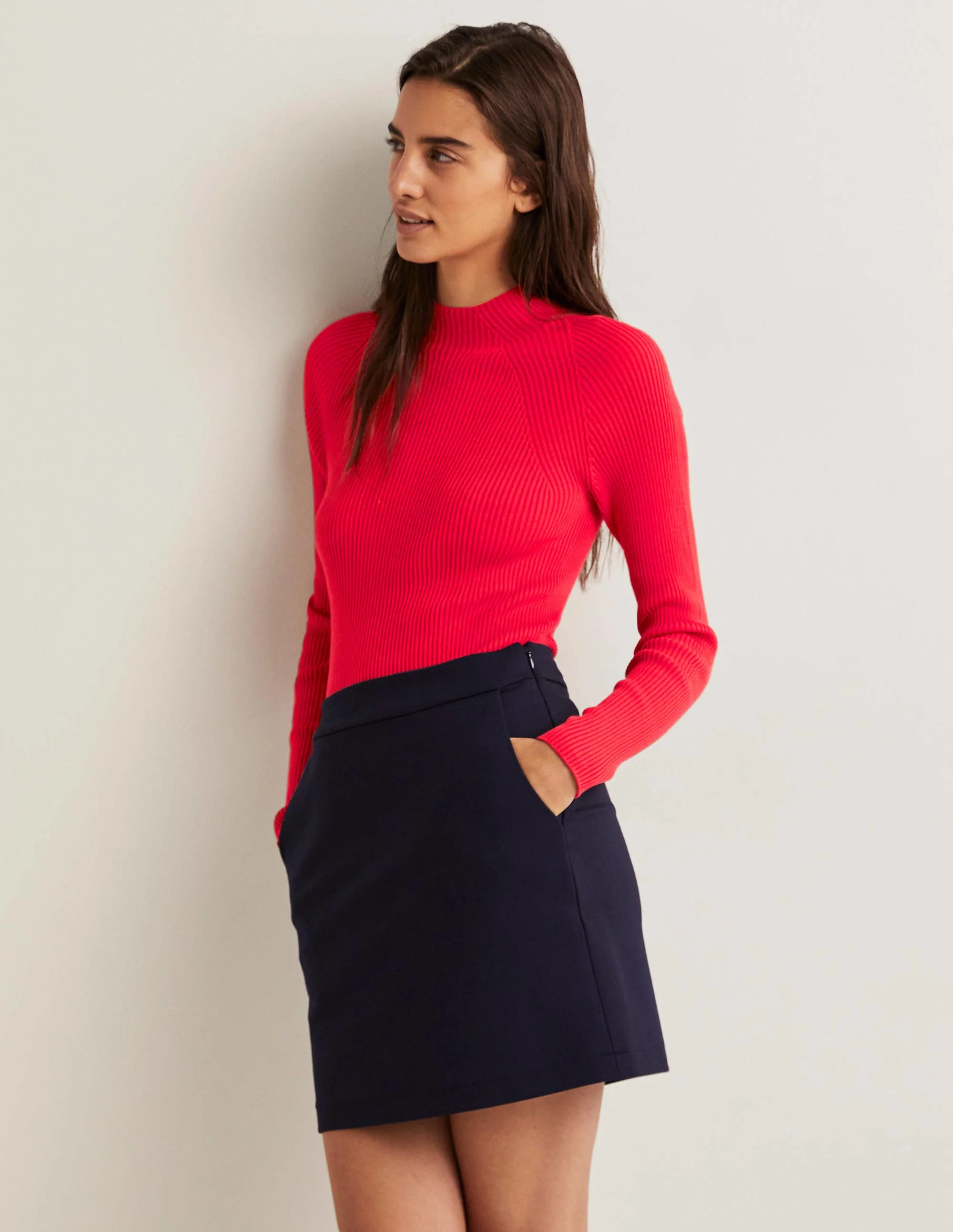 Ribbed High Neck Sweater-Strawberry Tart Red