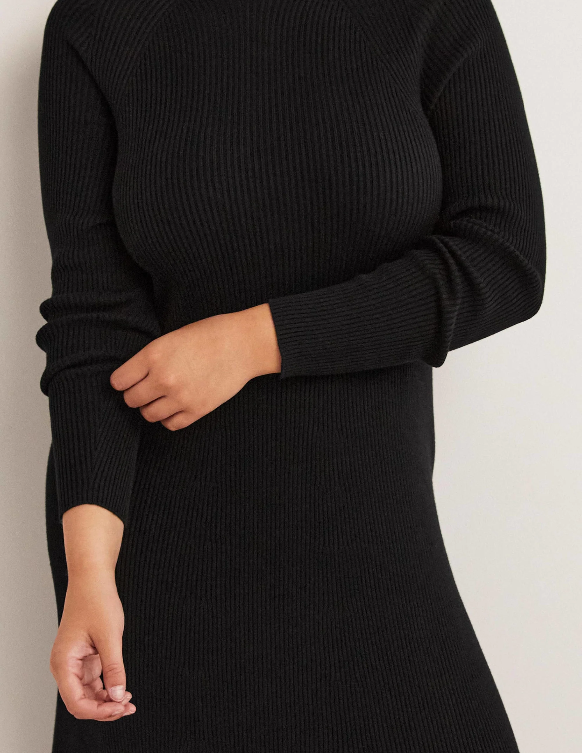 Ribbed Knitted Midi Dress-Black - Image 2