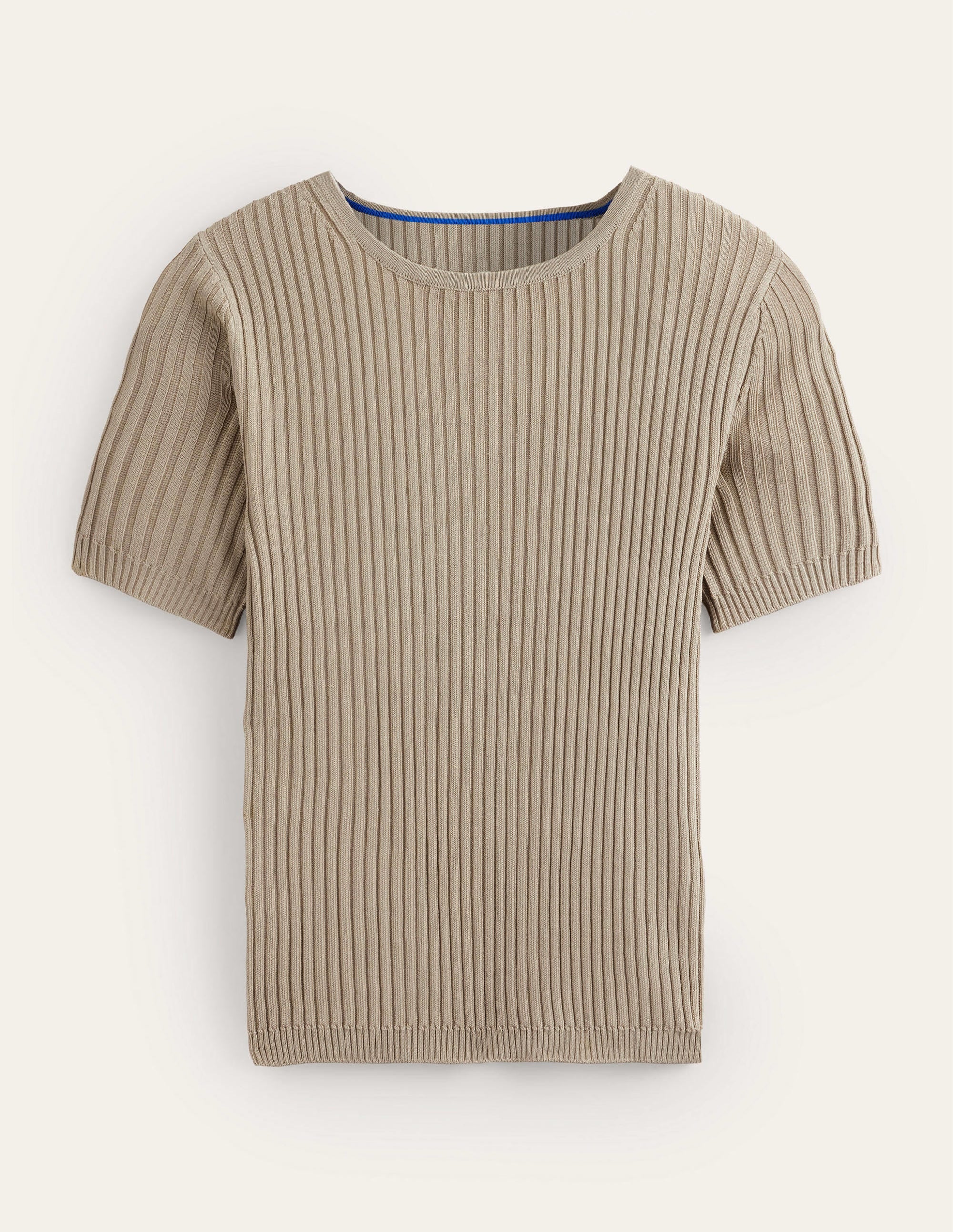 Ribbed Knitted T-Shirt-Stone - Image 5