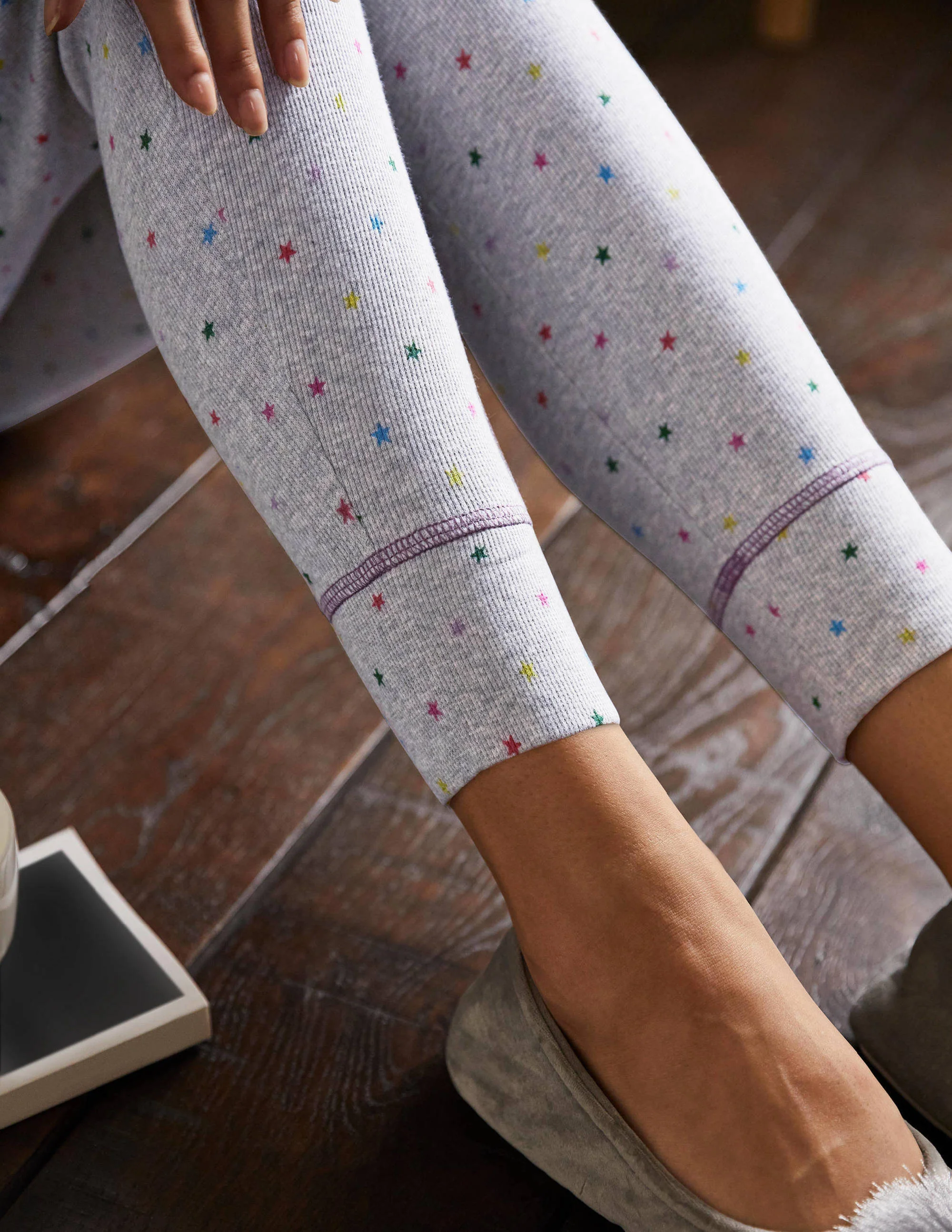 Ribbed Pajama Leggings-Grey Marl, Multi Little Star - Image 2