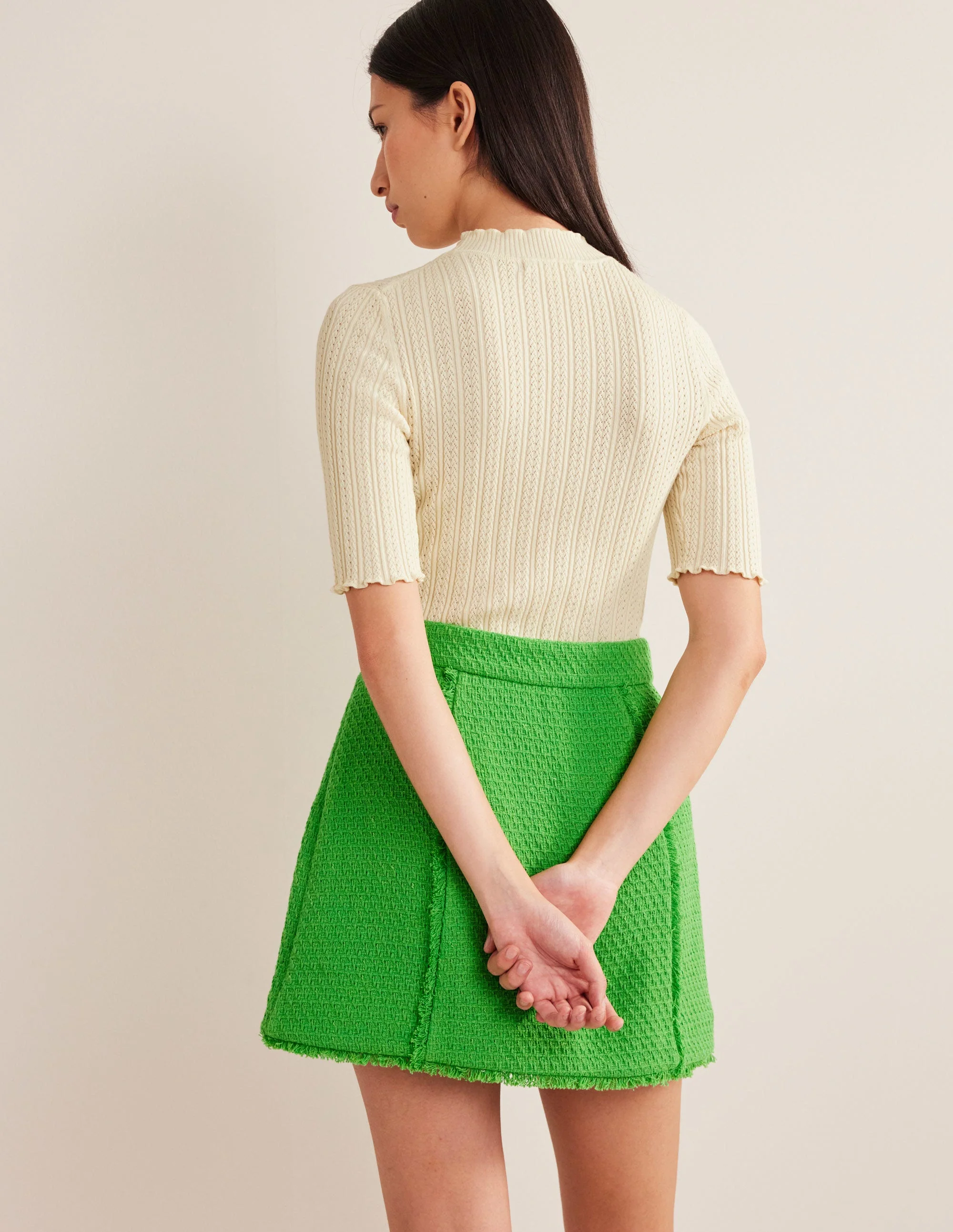 Ribbed Pointelle High Neck Top-Warm Ivory - Image 3
