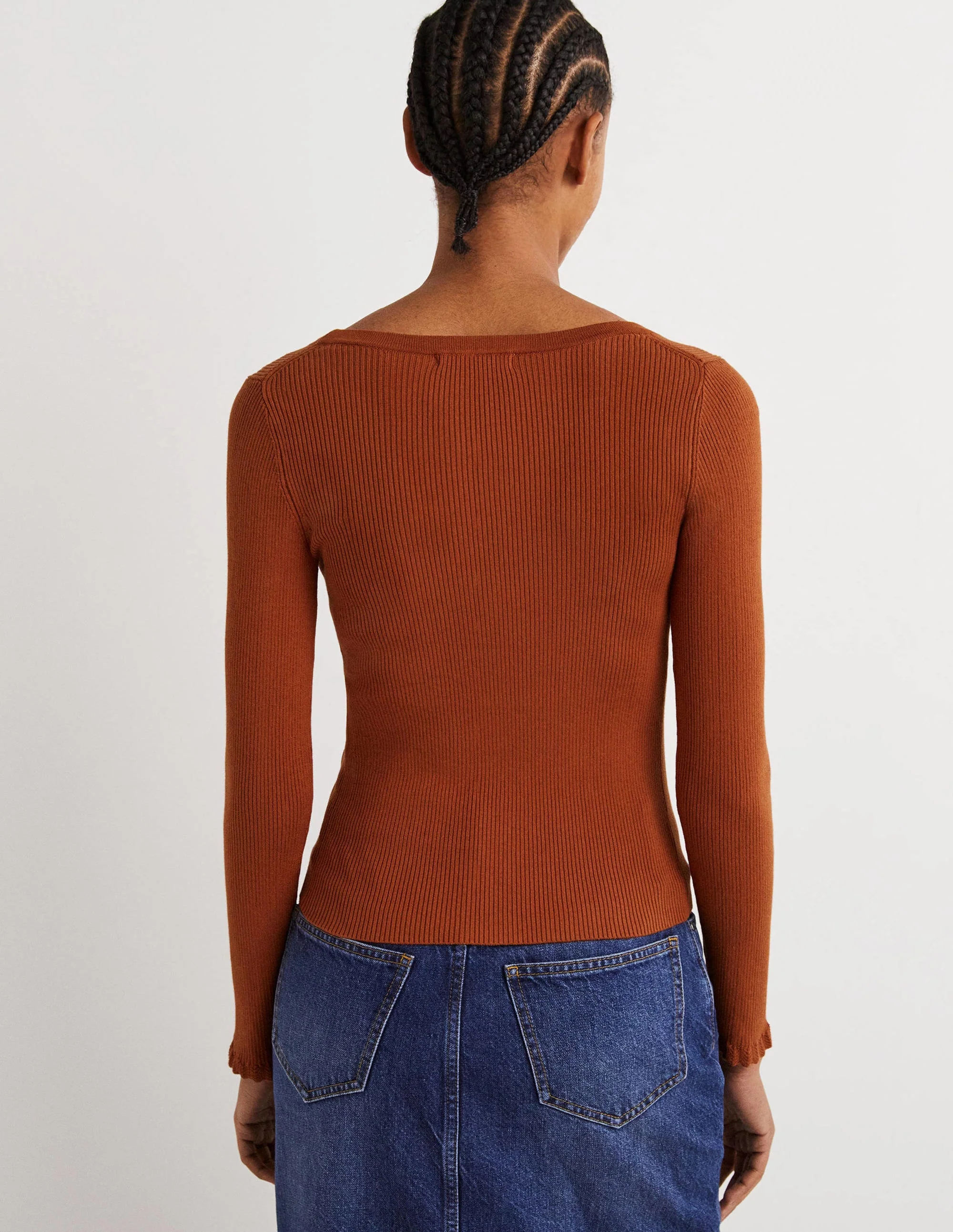 Ribbed Sweetheart Cardigan-Rust - Image 3
