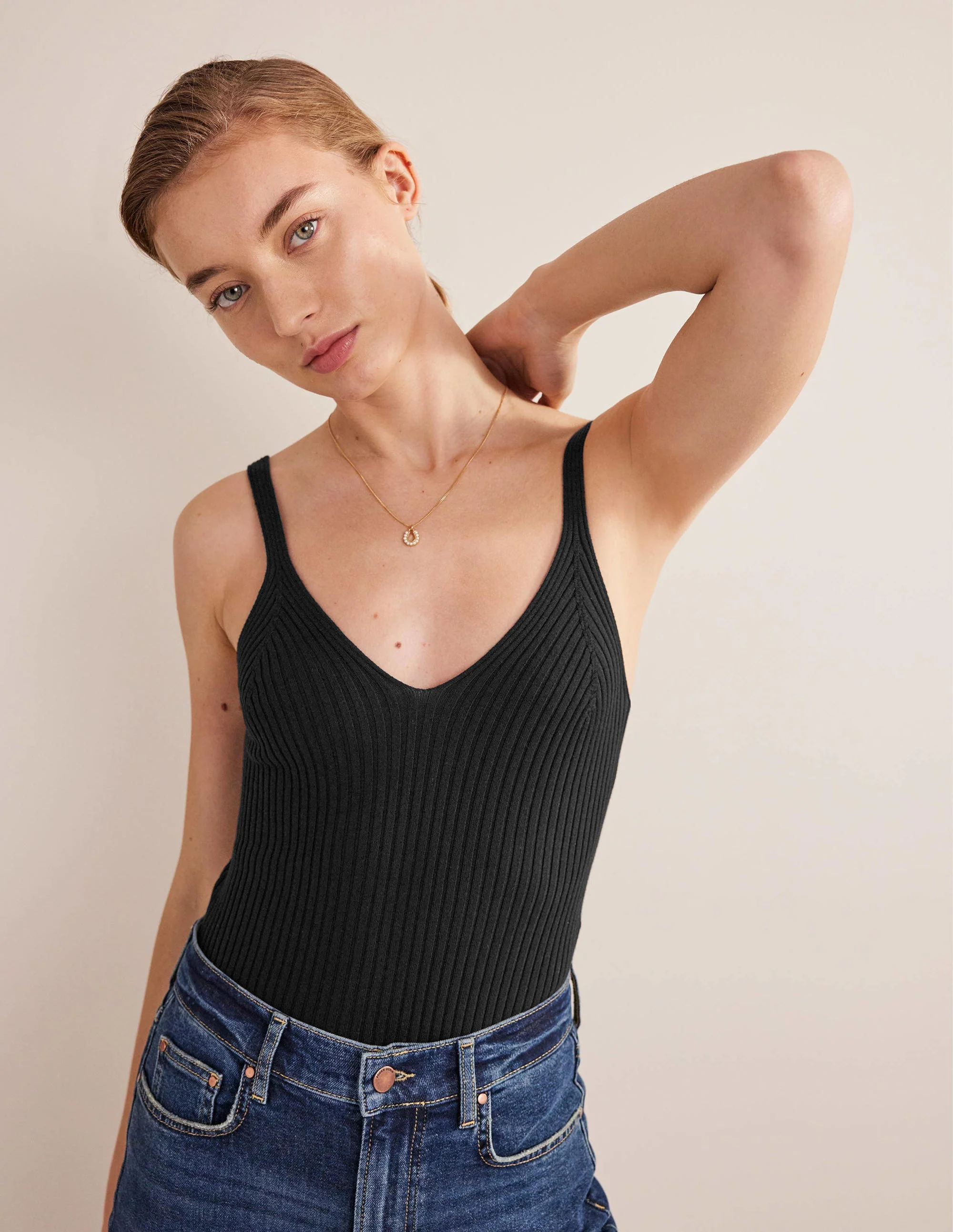Ribbed Vest Top-Black - Image 4