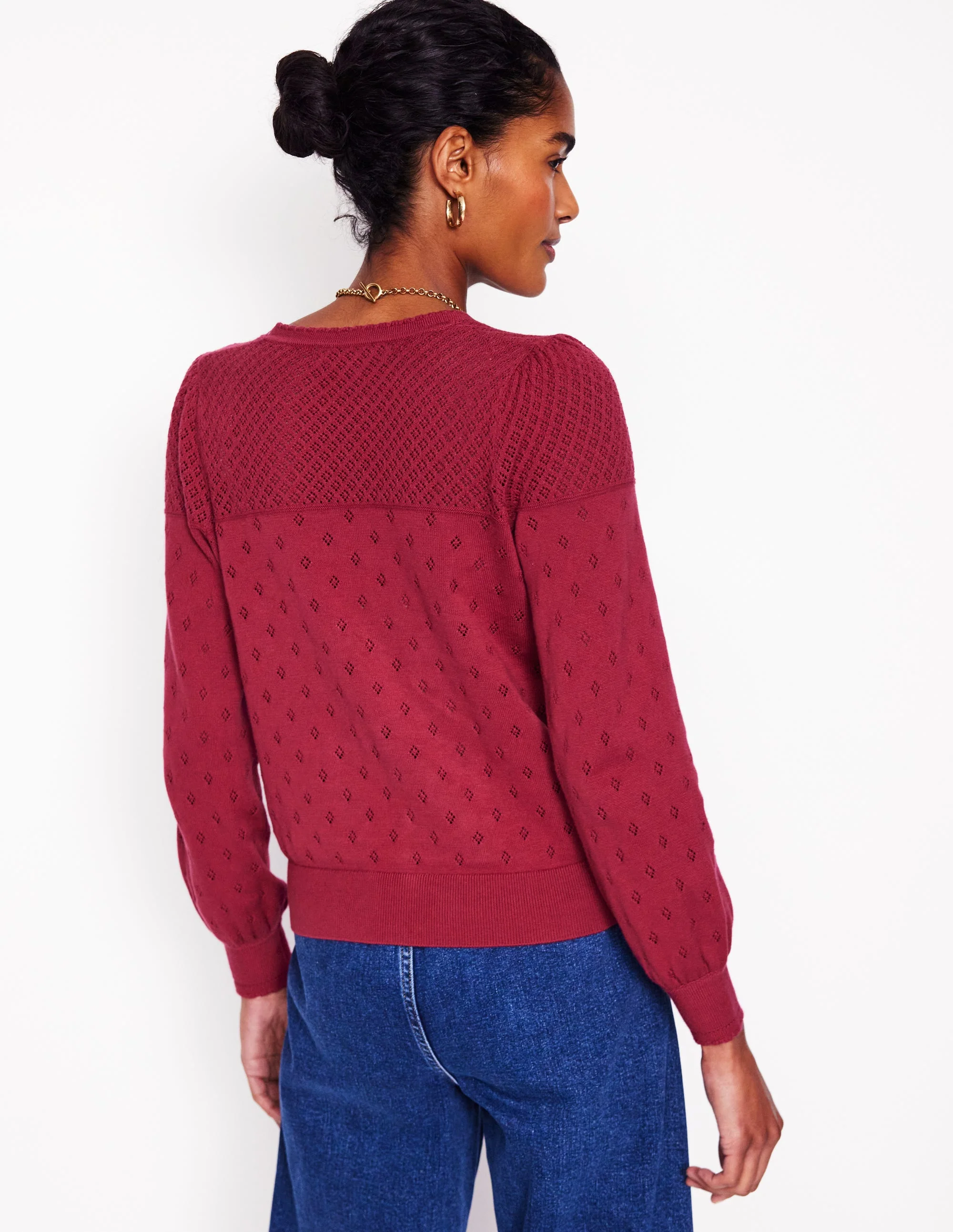 Rosalie Pointelle Cardigan-Terracotta Red - Image 3