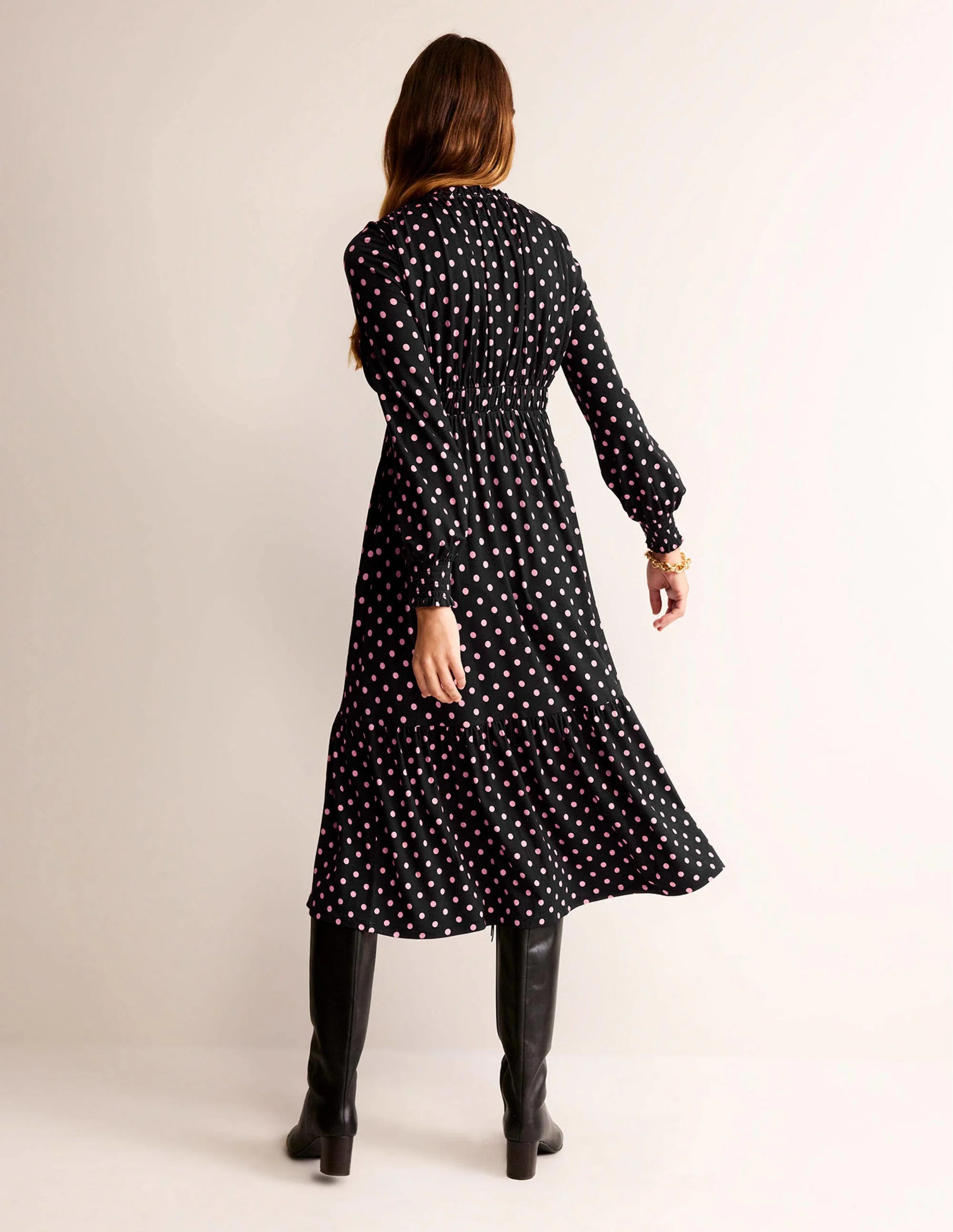 Rosanna Long Sleeve Tea Dress-Black, Spot - Image 6