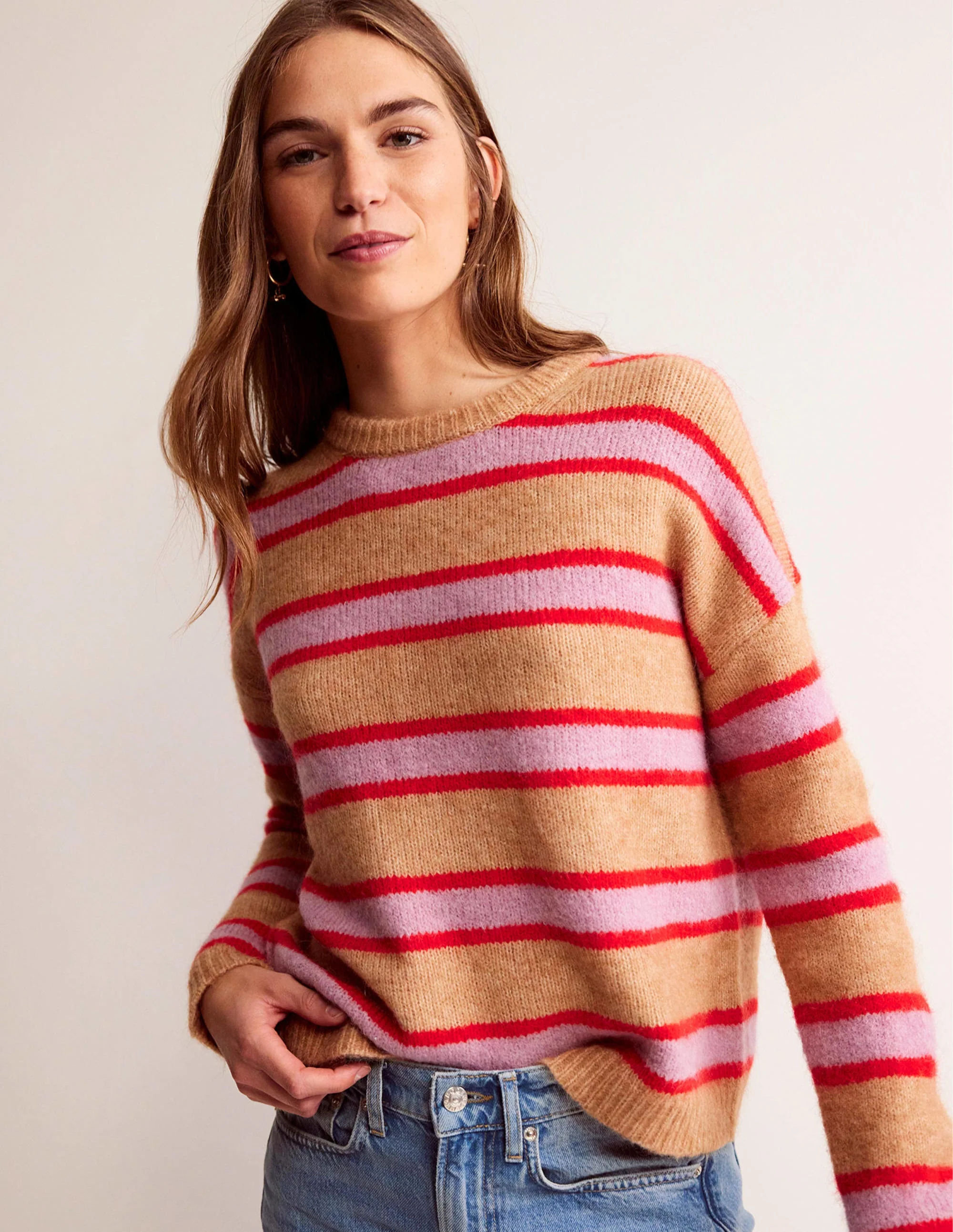 Rosemary Relaxed Sweater-Camel Marl, Strawberry Sherbet