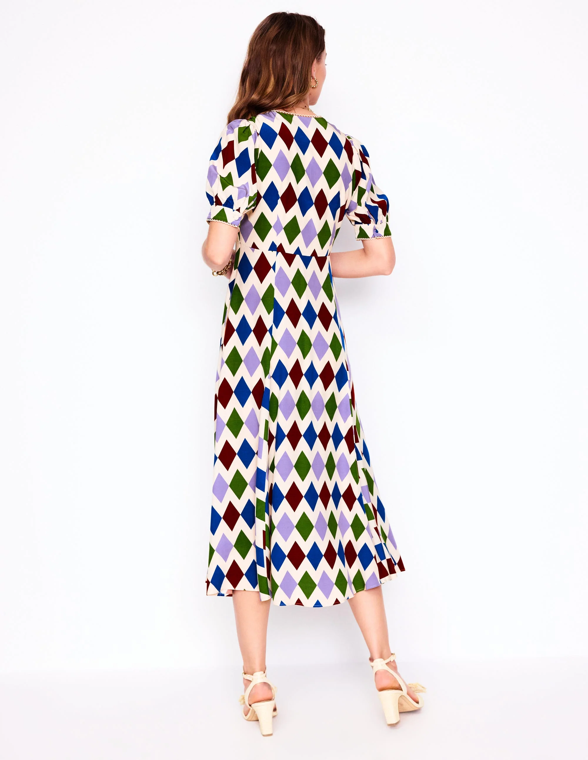 Rosie Godet Tea Dress-Multi, Diamond Stripe - Image 4
