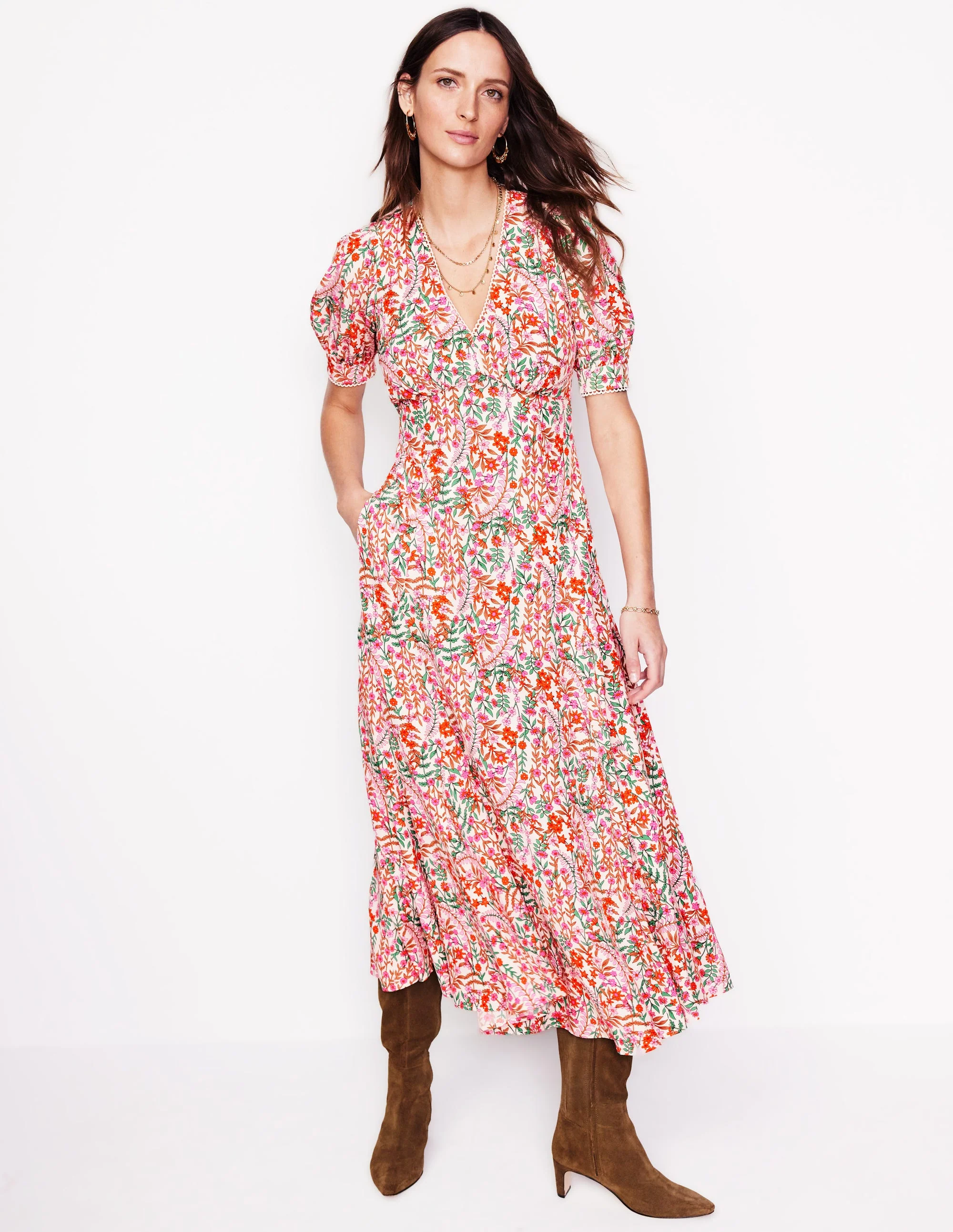 Rosie Godet Tea Dress-Multi, Foliage Bud - Image 4