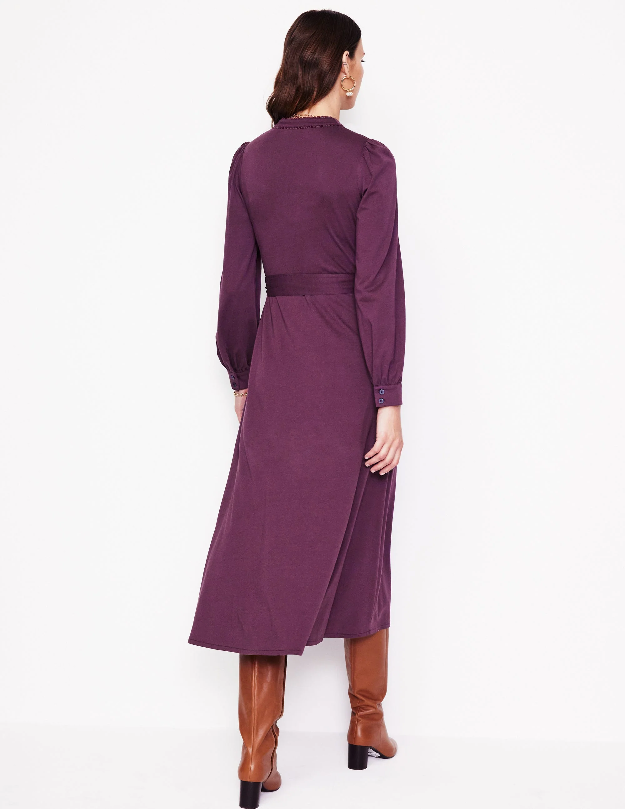 Rowena Trim Jersey Shirt Dress-Damson - Image 3
