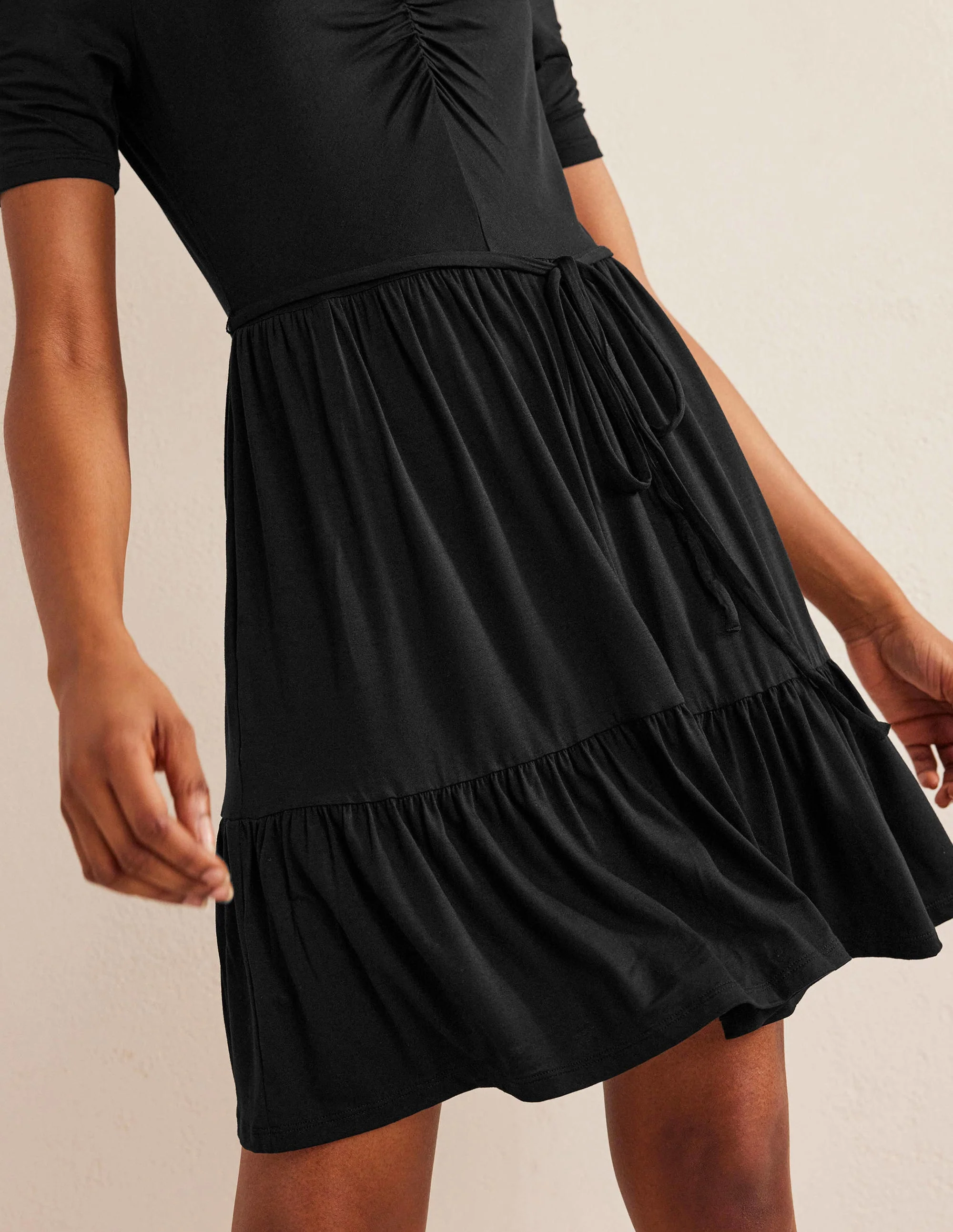 Ruched Bust Jersey Mini Dress-Black - Image 4