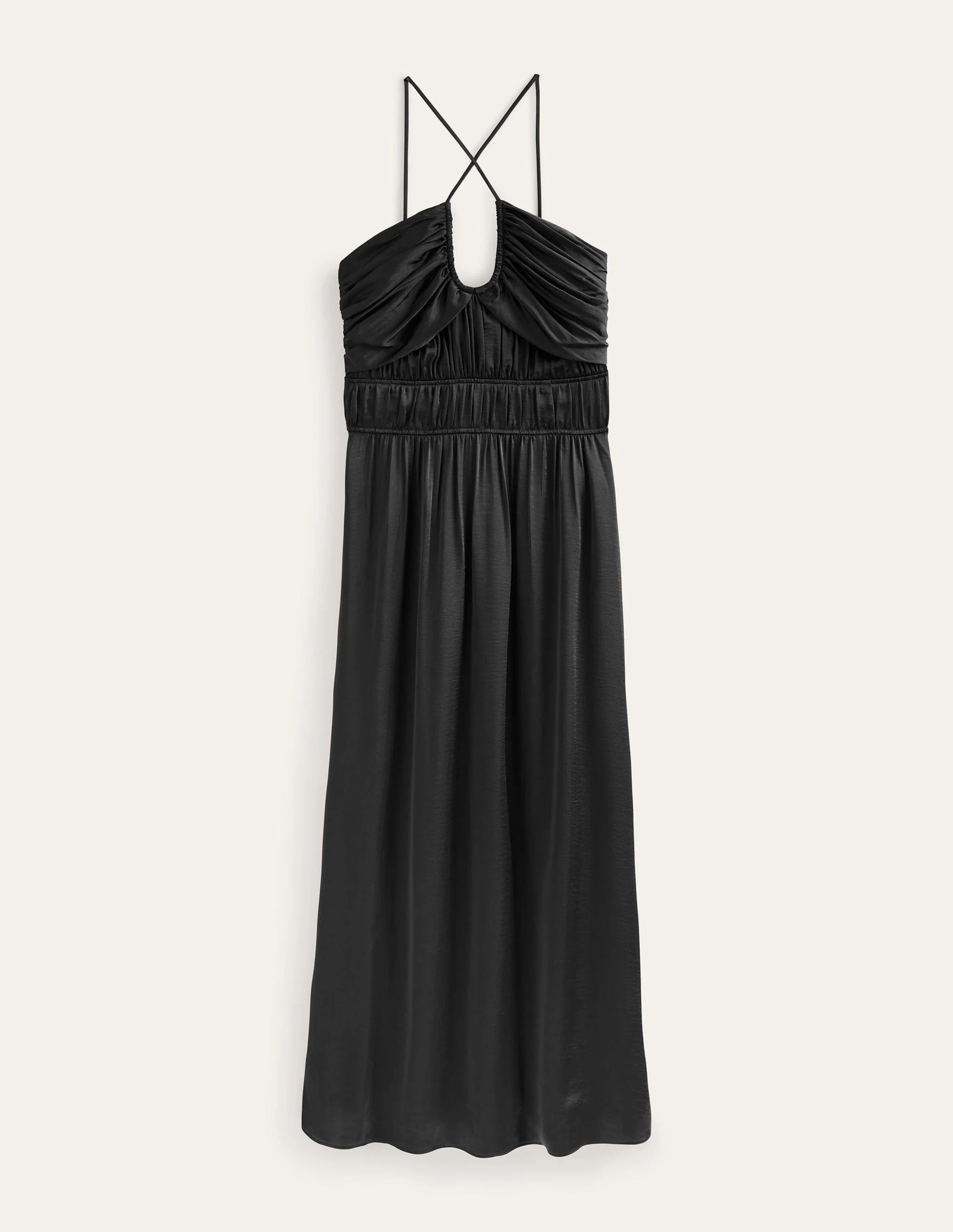 Ruched Bust Satin Maxi Dress-Black - Image 7