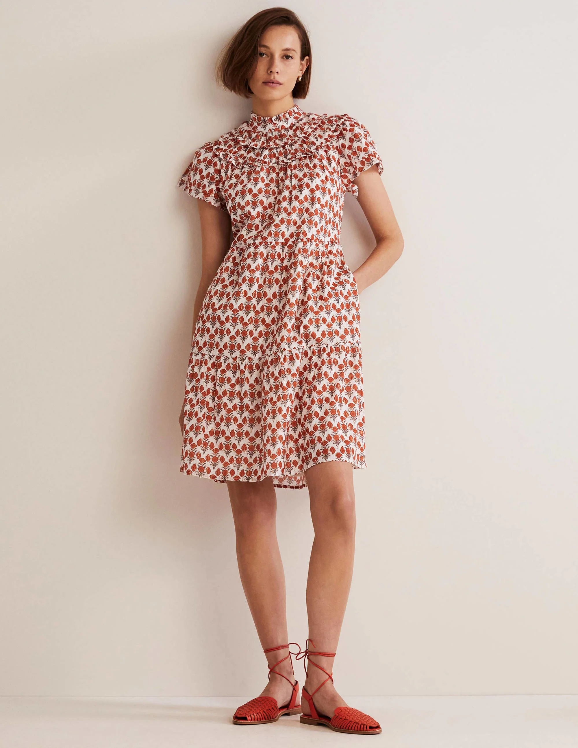 Ruched Detail Metallic Dress-Chili Oil, Poppy Geo