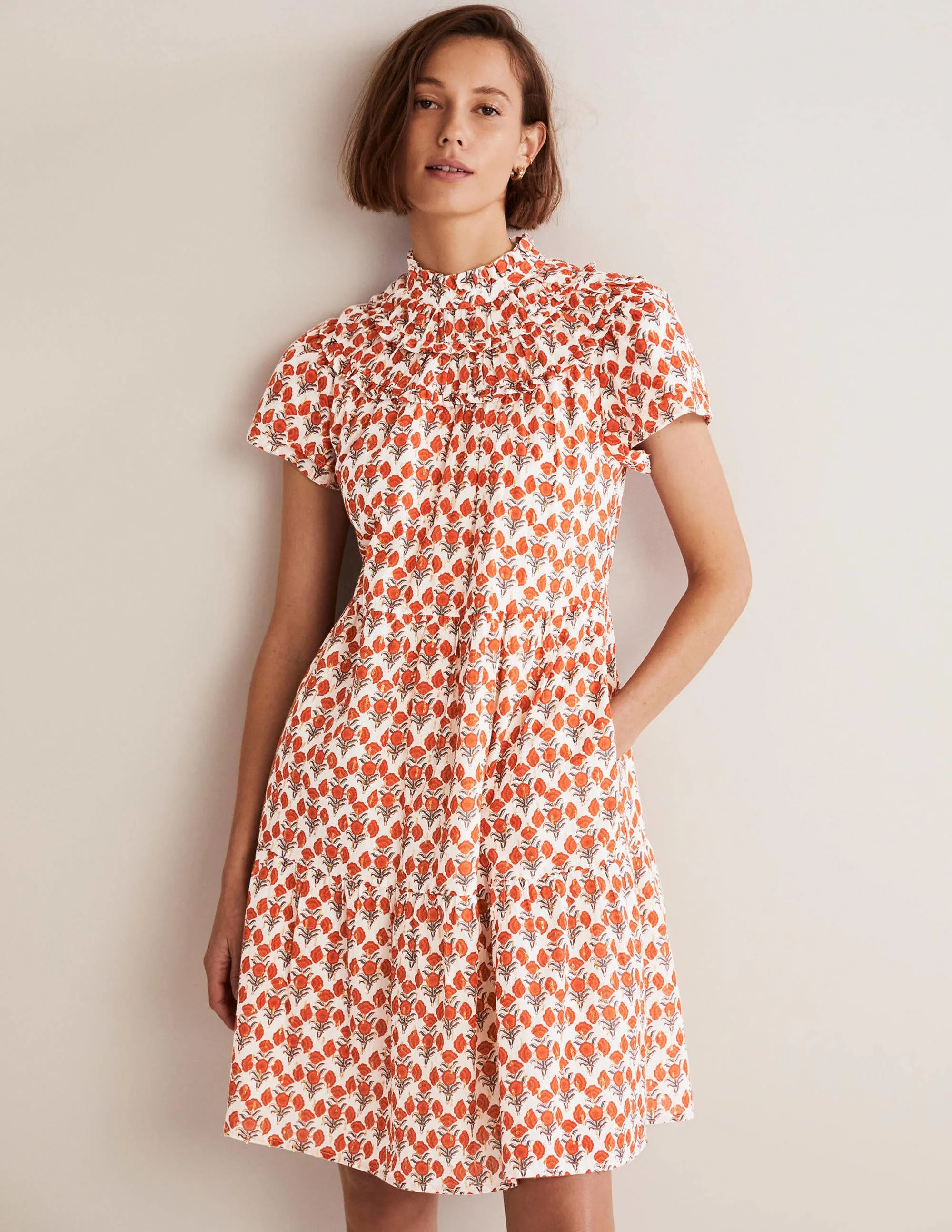 Ruched Detail Metallic Dress-Chili Oil, Poppy Geo - Image 3