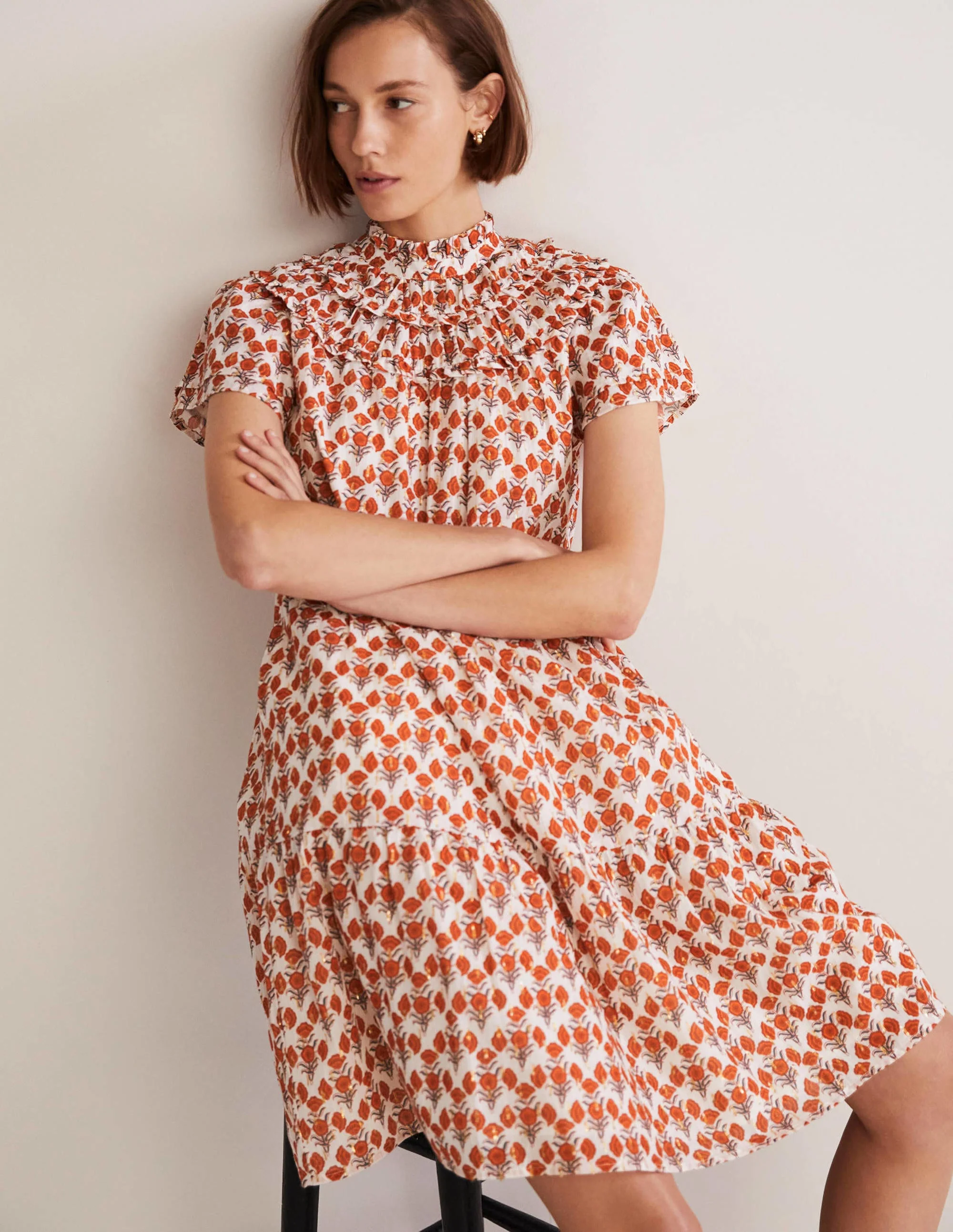 Ruched Detail Metallic Dress-Chili Oil, Poppy Geo - Image 5