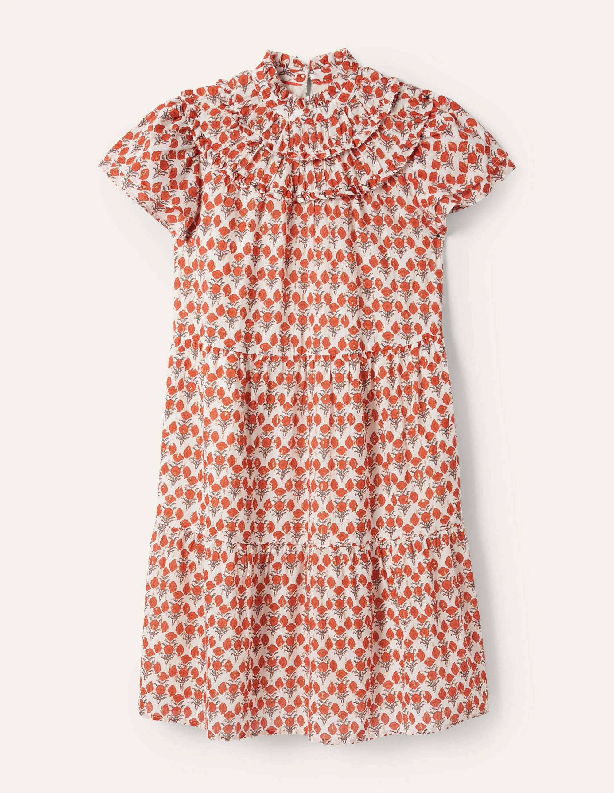 Ruched Detail Metallic Dress-Chili Oil, Poppy Geo - Image 7