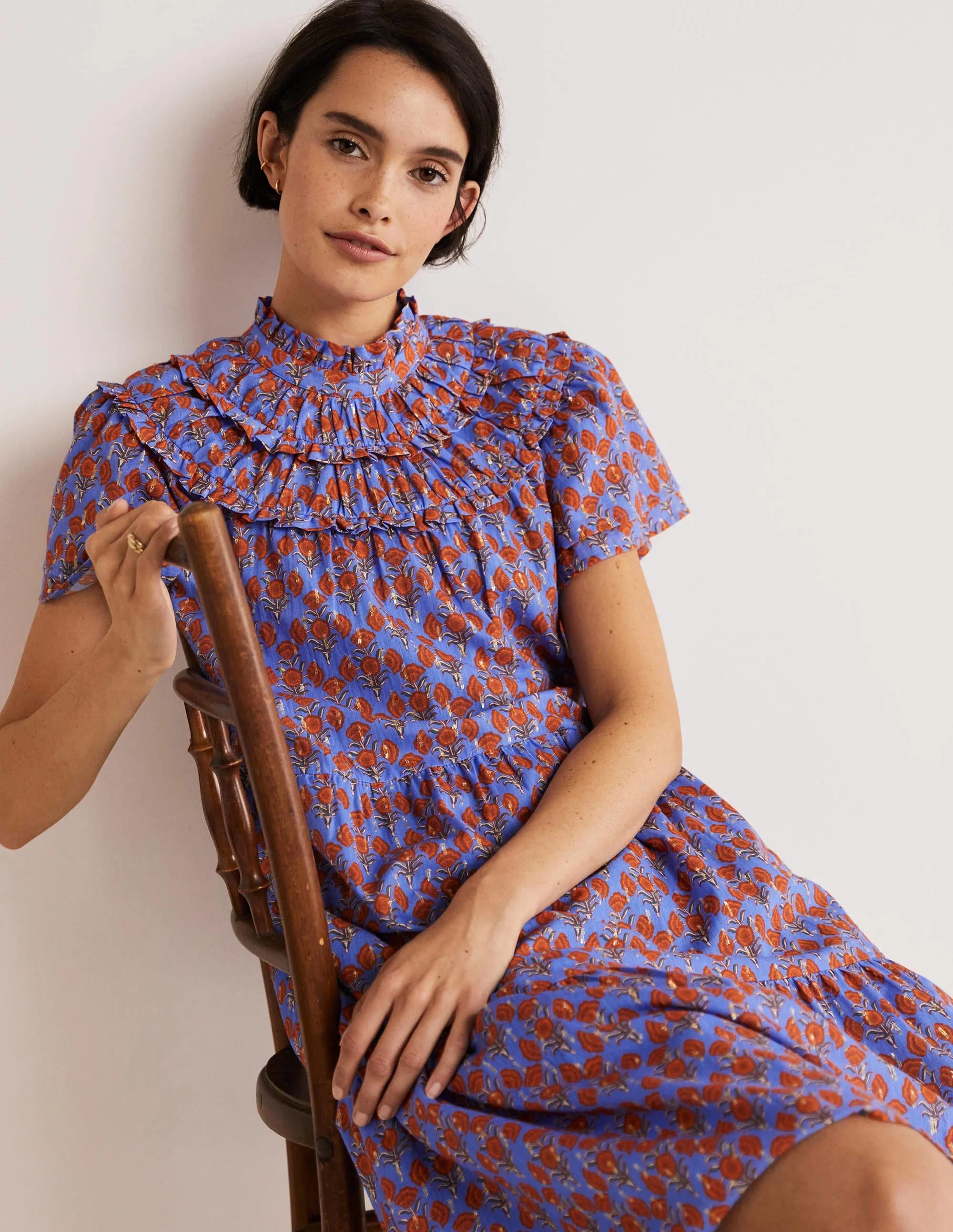 Ruched Detail Metallic Dress-Mosaic Blue, Poppy Geo - Image 4