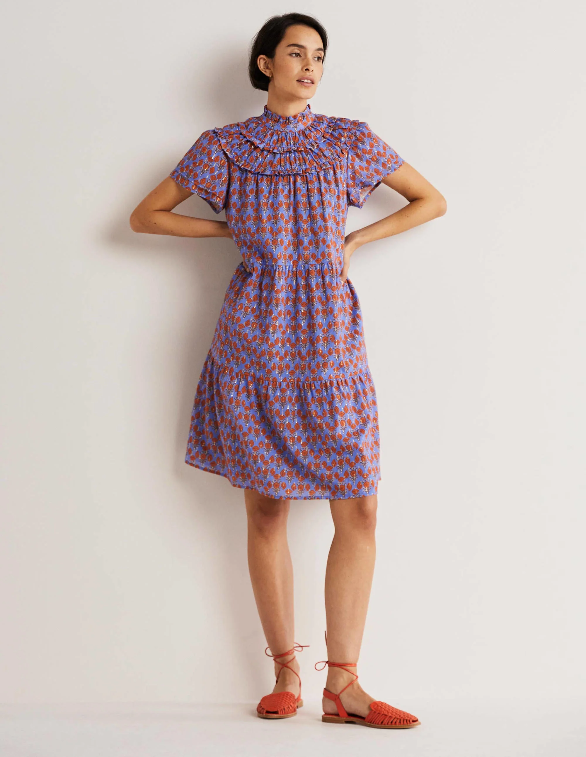 Ruched Detail Metallic Dress-Mosaic Blue, Poppy Geo - Image 5