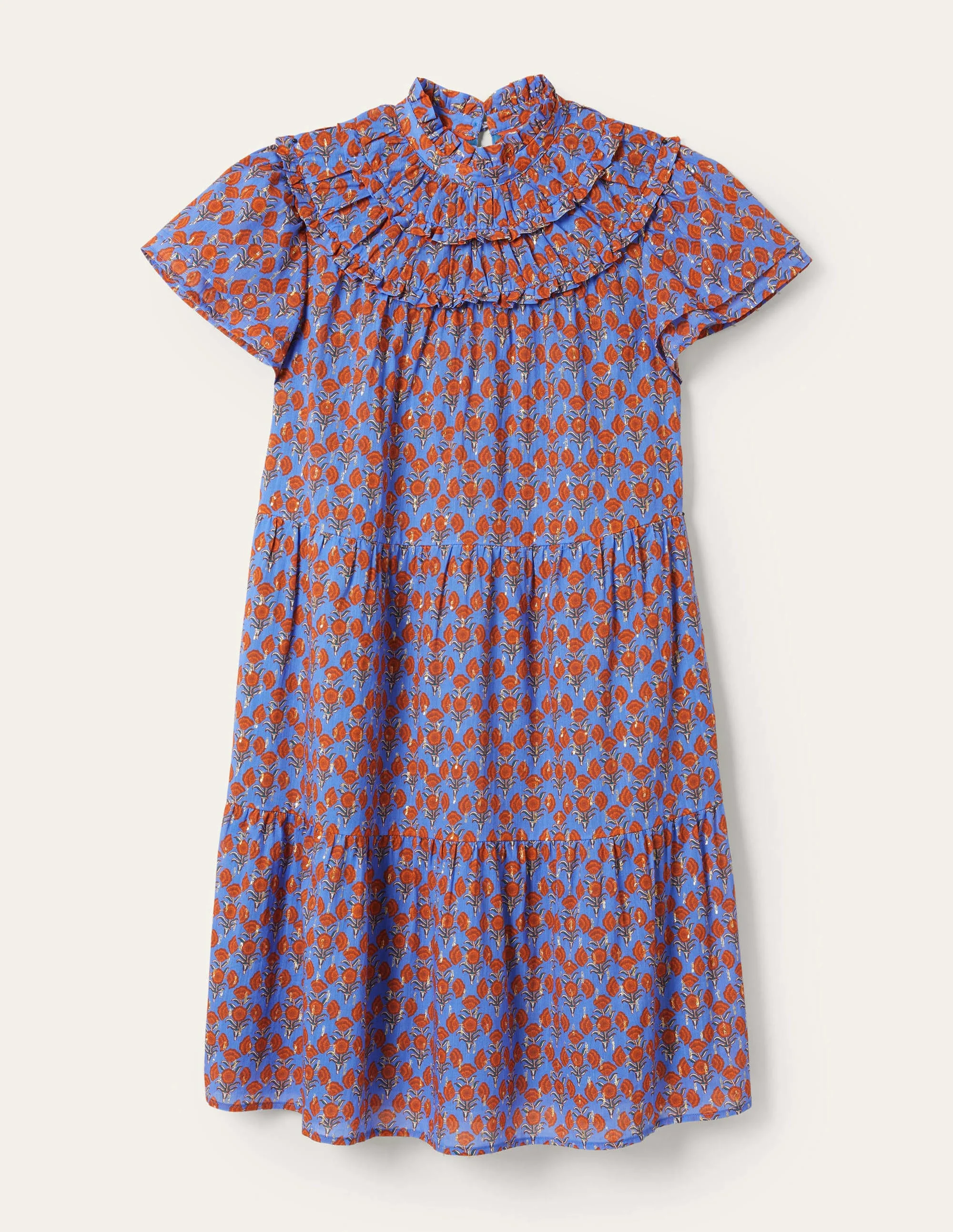 Ruched Detail Metallic Dress-Mosaic Blue, Poppy Geo - Image 6
