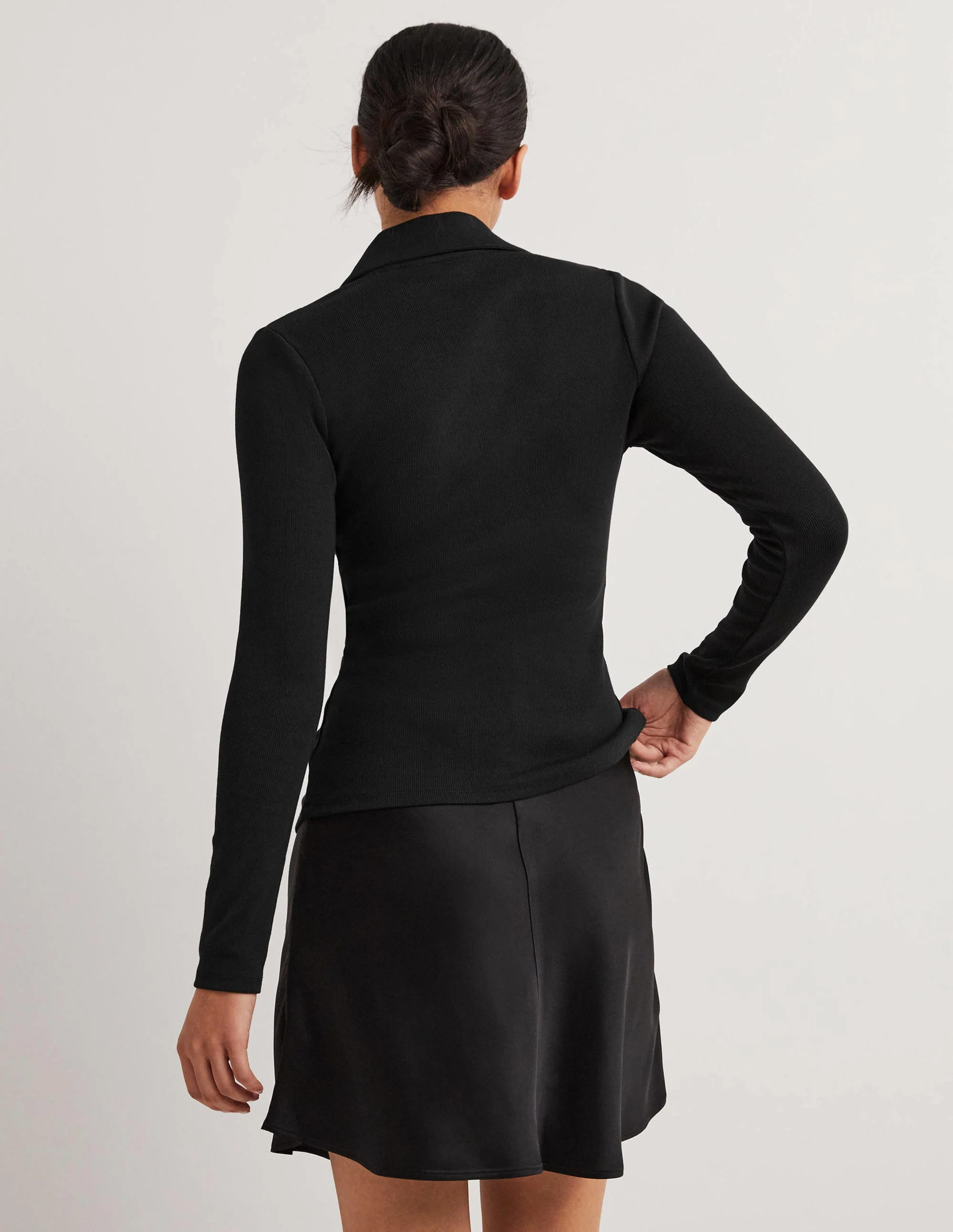 Ruched Front Jersey Shirt-Black - Image 3