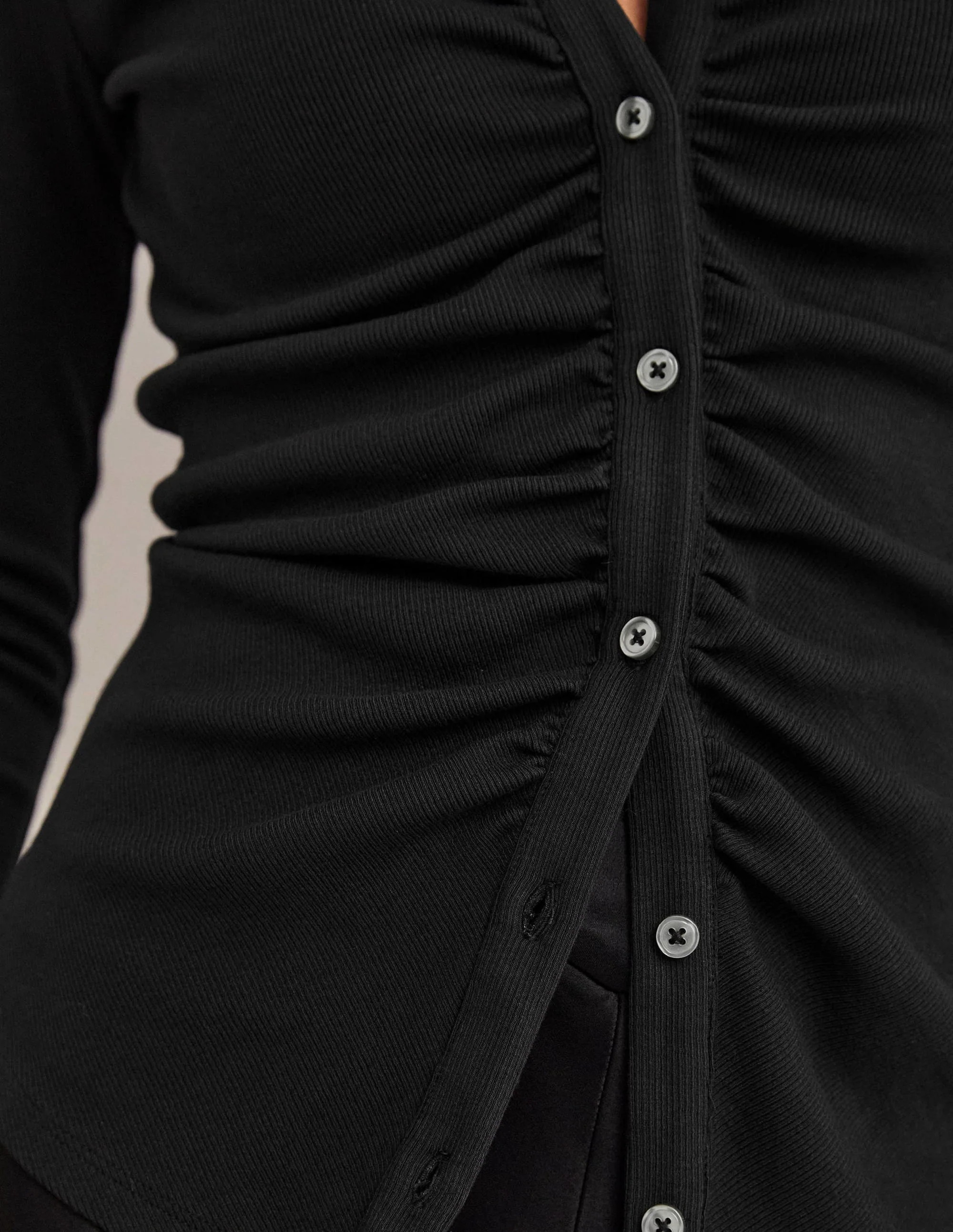Ruched Front Jersey Shirt-Black - Image 4