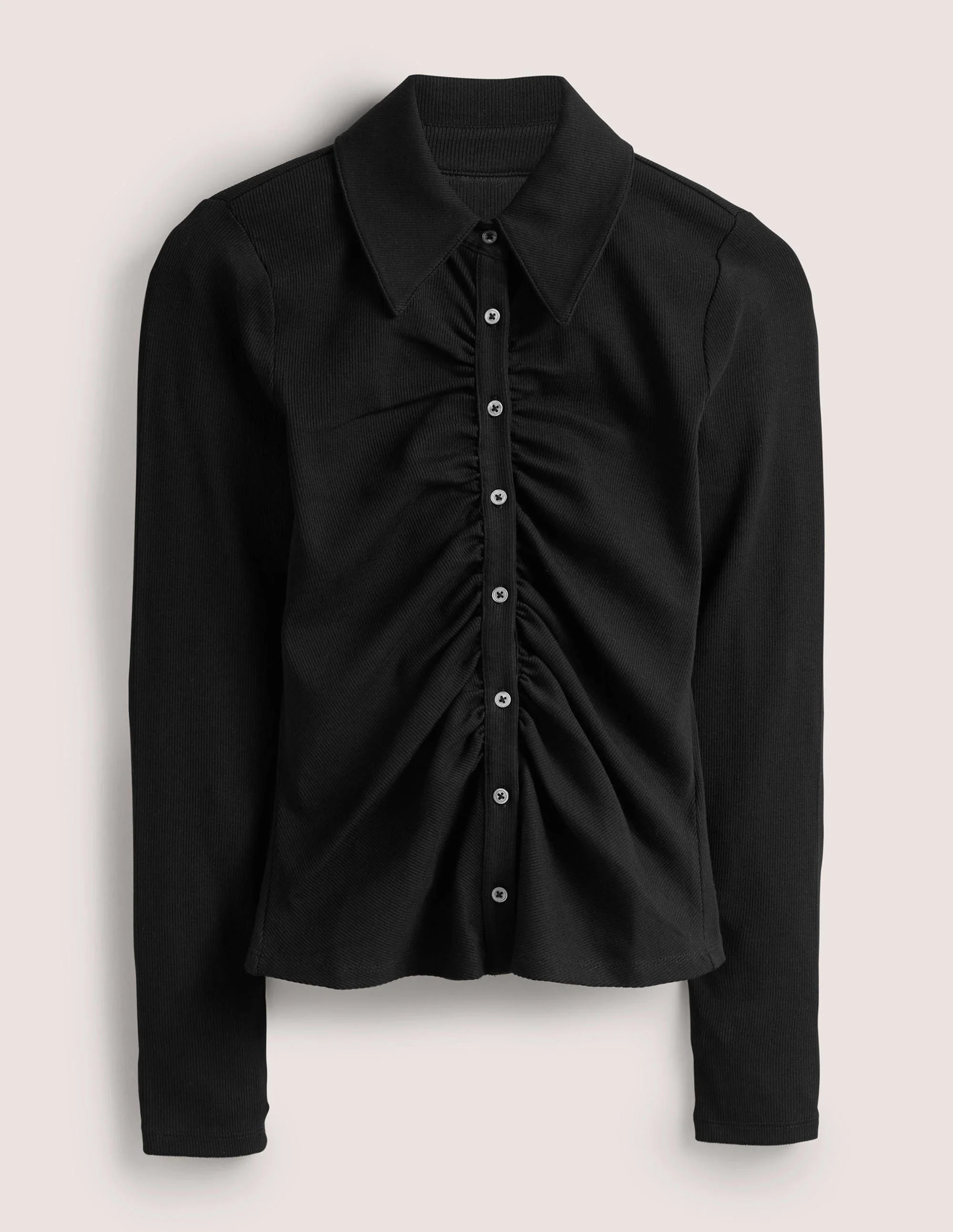 Ruched Front Jersey Shirt-Black - Image 7