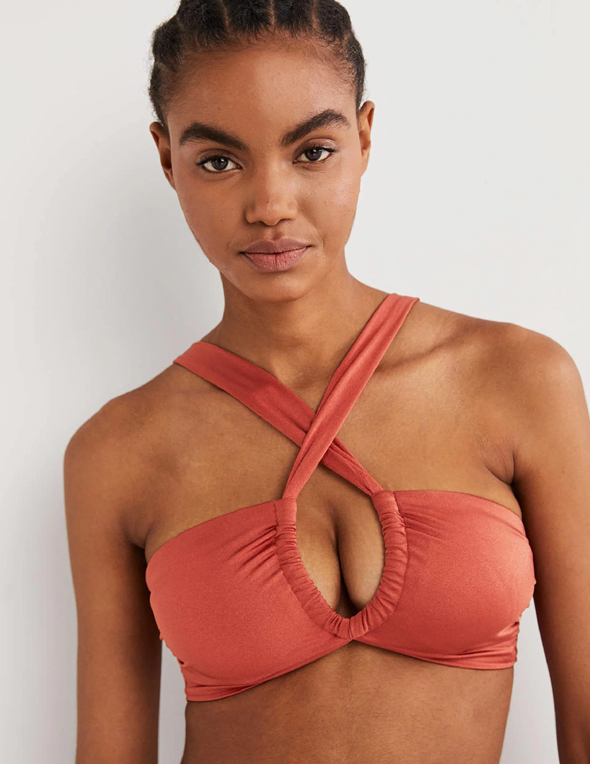 Ruched Halterneck Bikini Top-Chili Oil - Image 4