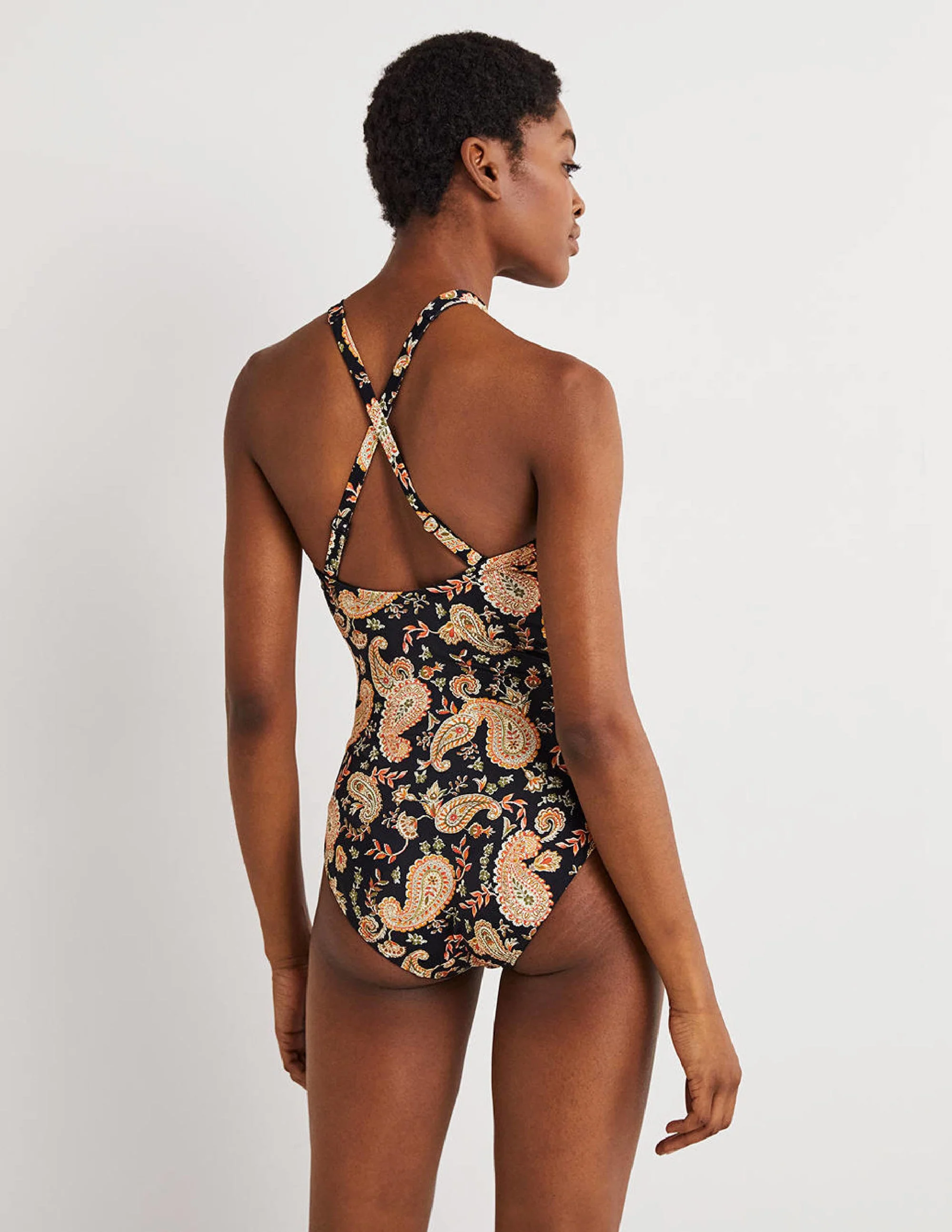 Ruched Halterneck Swimsuit-Black, Paisley Passion - Image 5