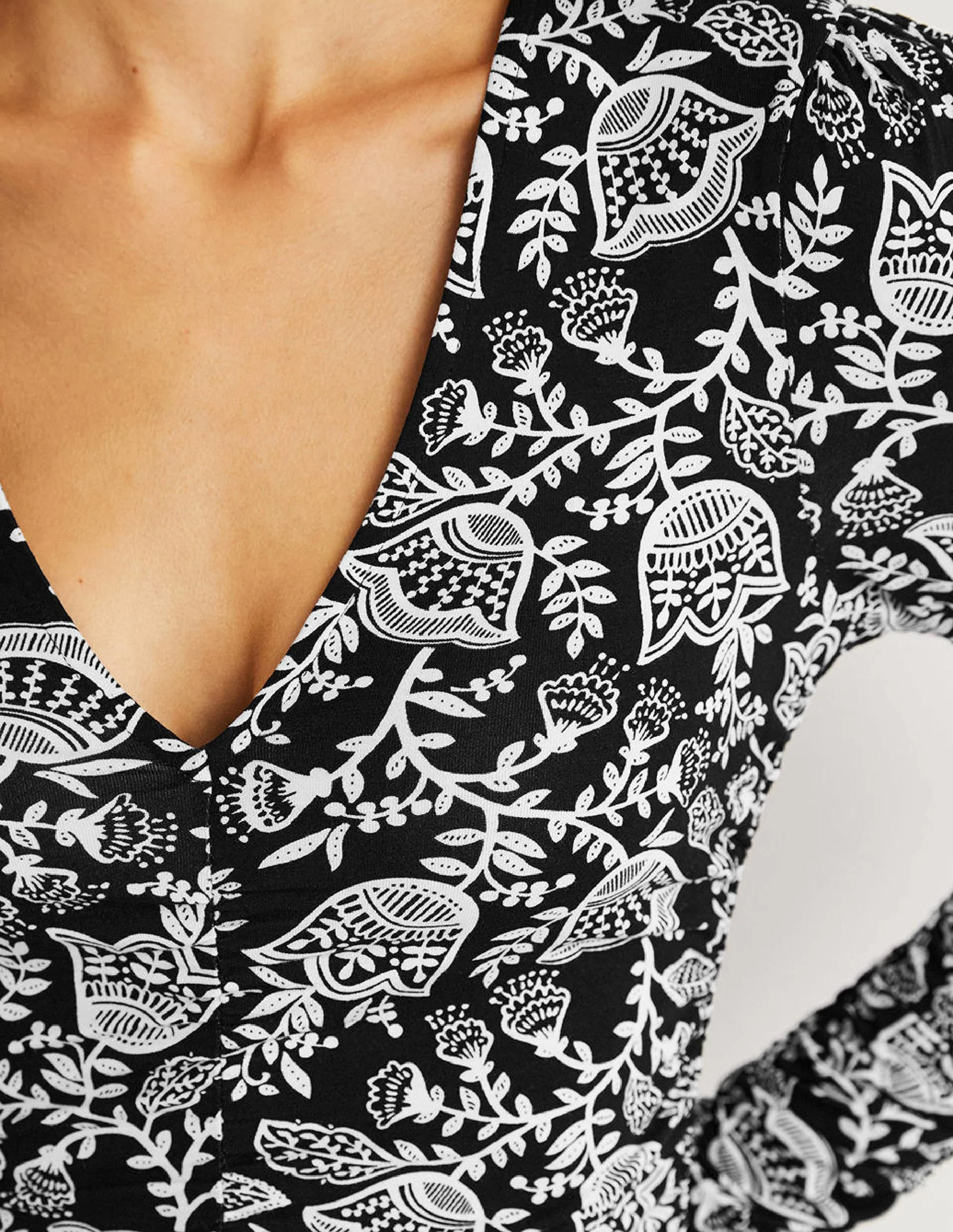 Ruched Jersey Midi Dress-Black and Ivory, Tulip Vine - Image 2