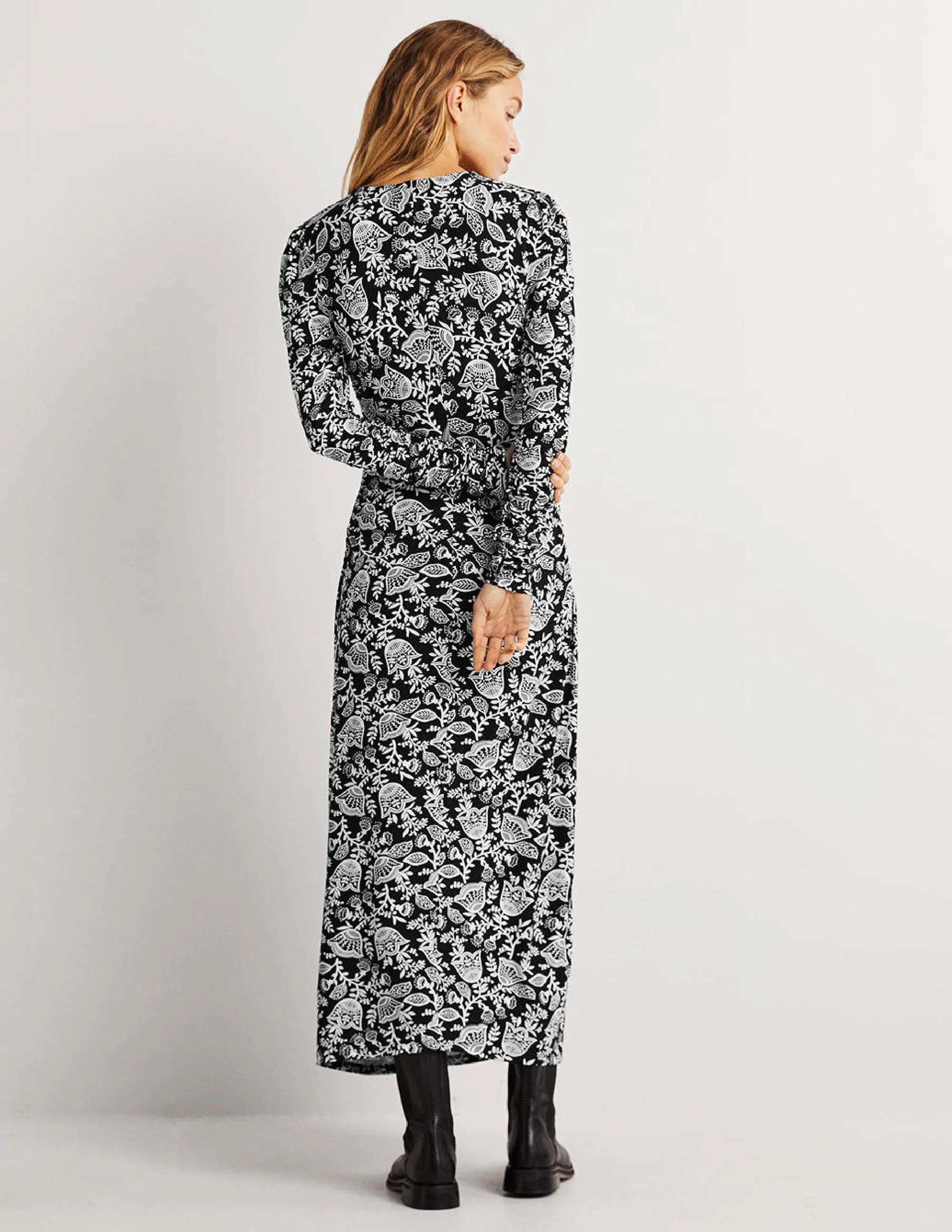 Ruched Jersey Midi Dress-Black and Ivory, Tulip Vine - Image 3