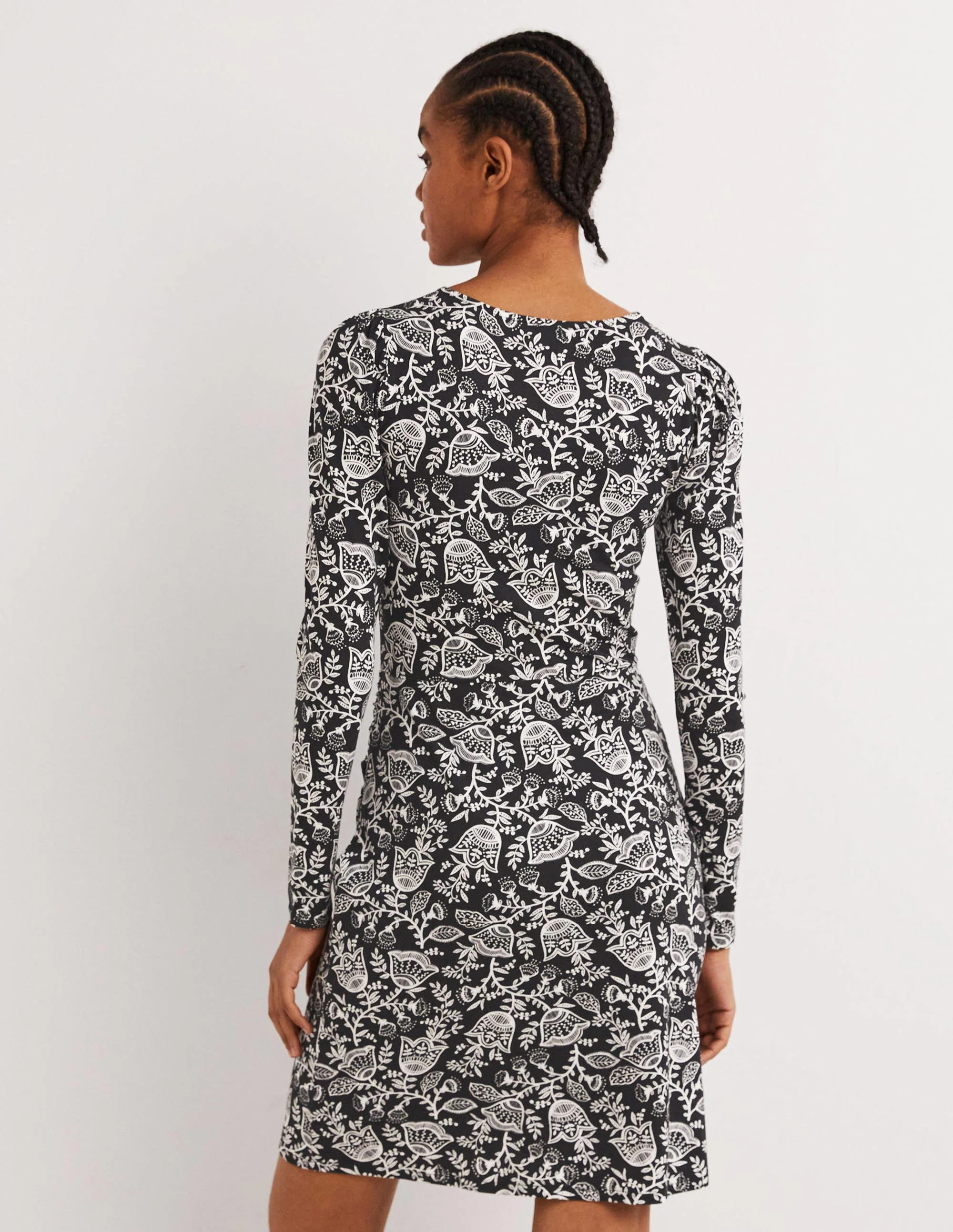Ruched Jersey Mini Dress-Black, Tulip Vine - Image 3
