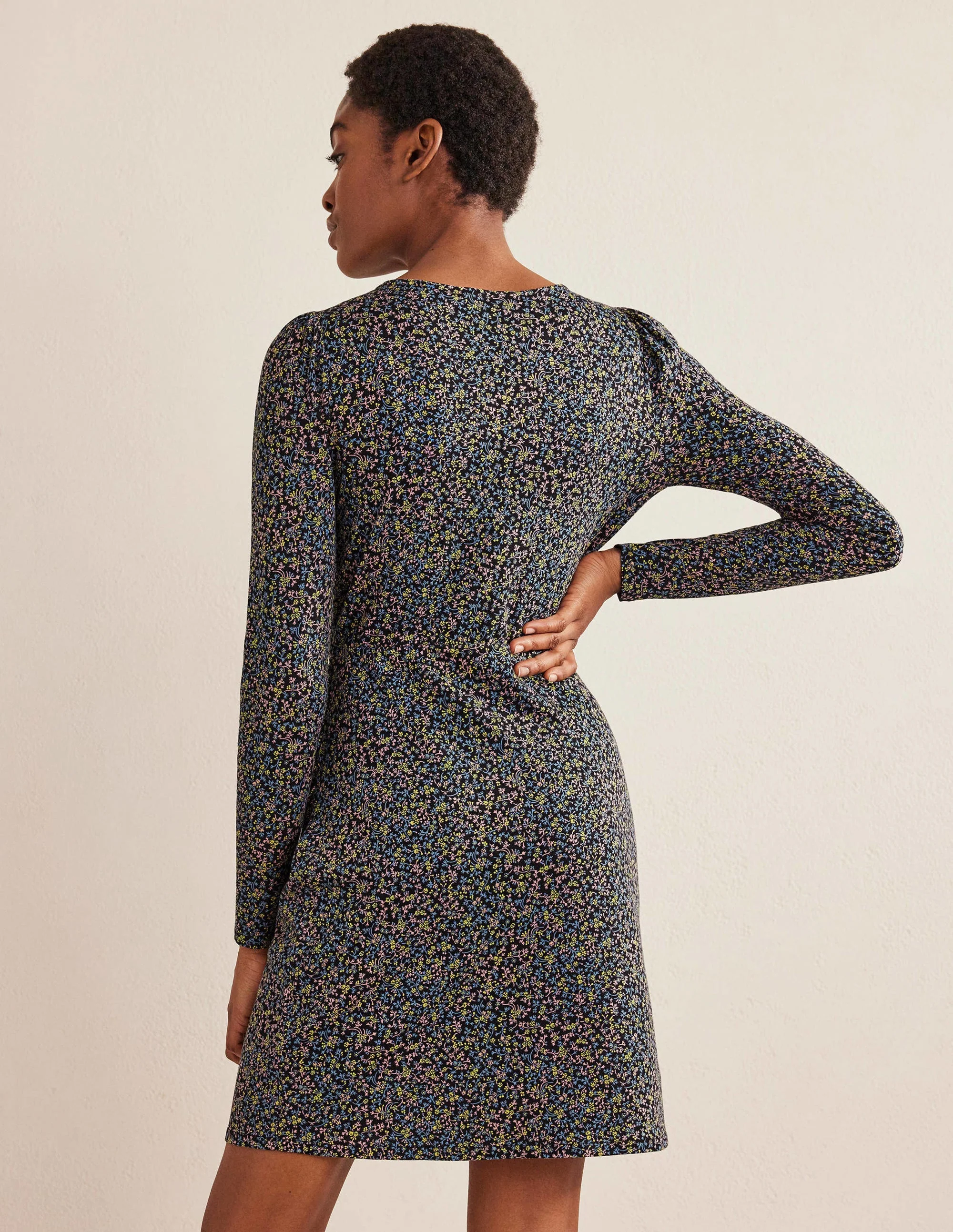 Ruched Jersey Mini Dress-Black, Wild Vine - Image 3