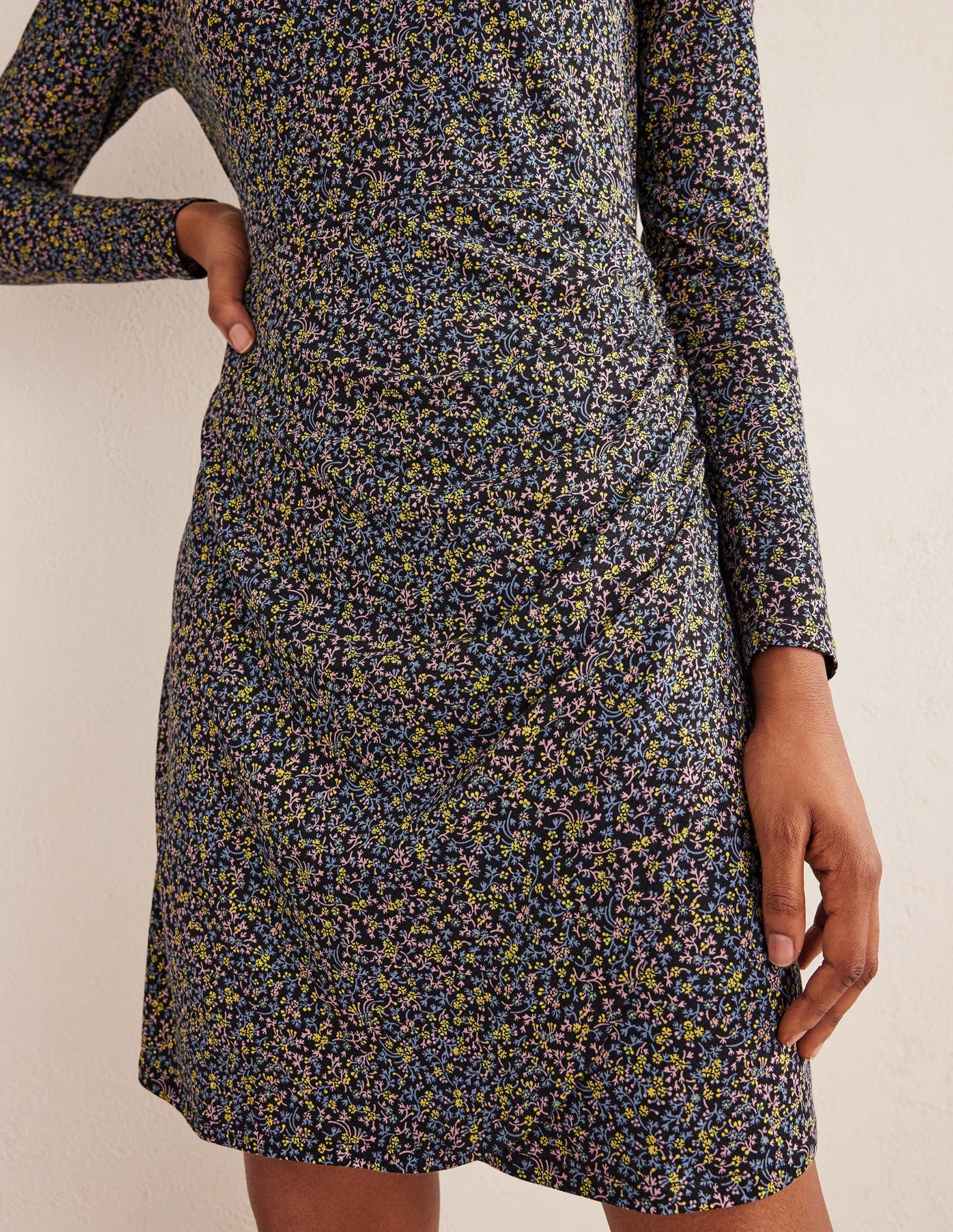 Ruched Jersey Mini Dress-Black, Wild Vine - Image 4