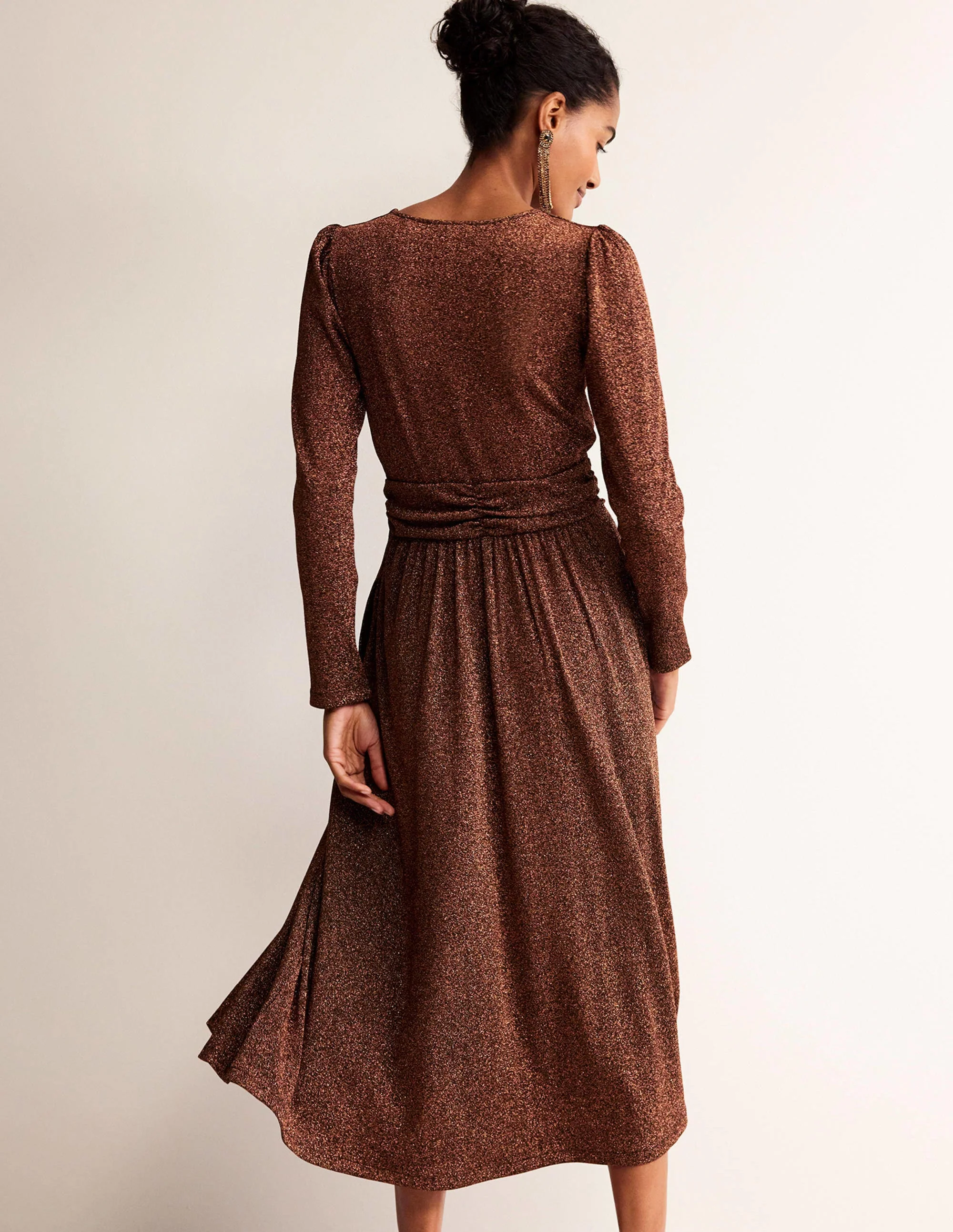 Ruched Waist Sparkle Dress-Copper - Image 3