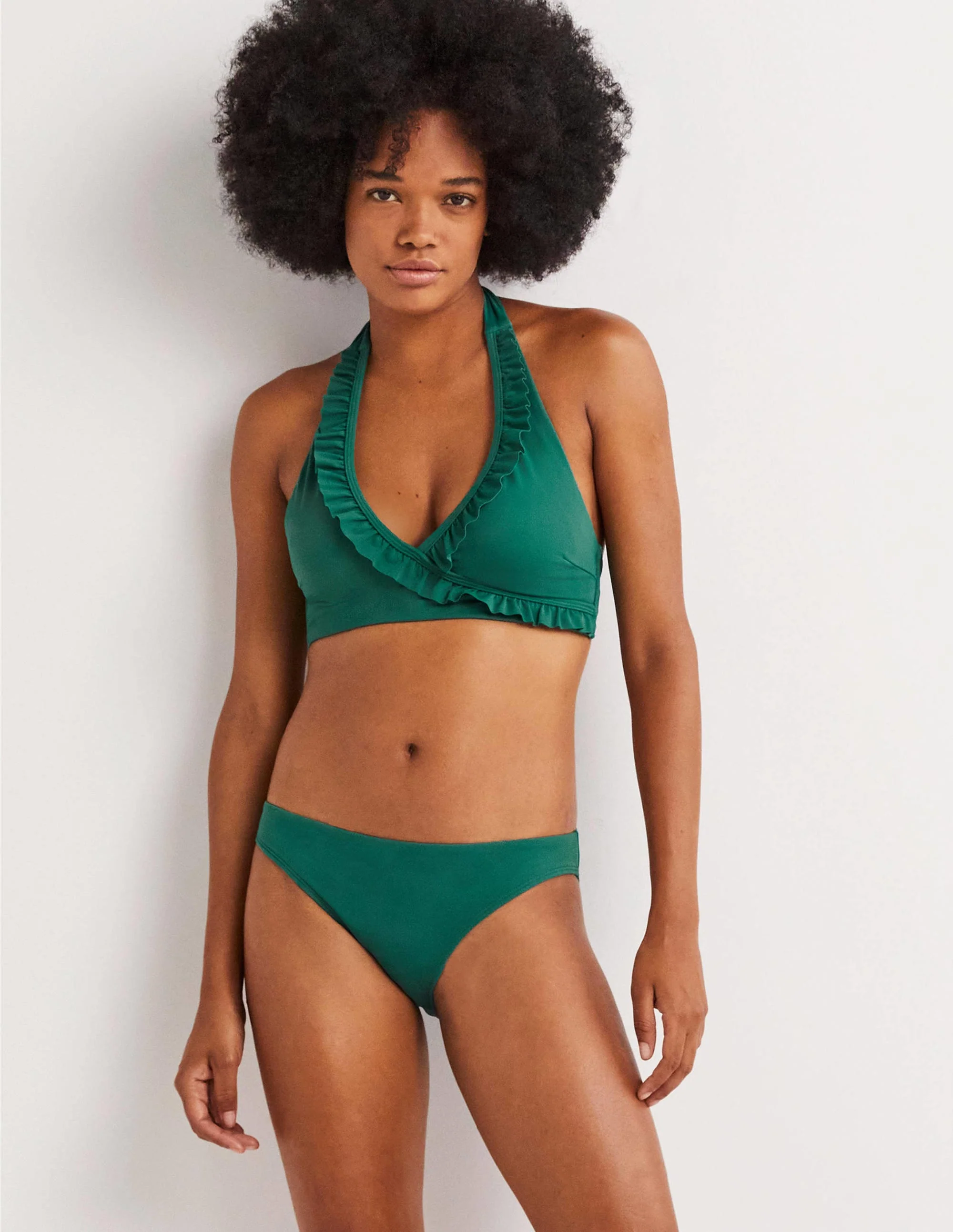 Ruffle Halterneck Bikini Top-Malachite