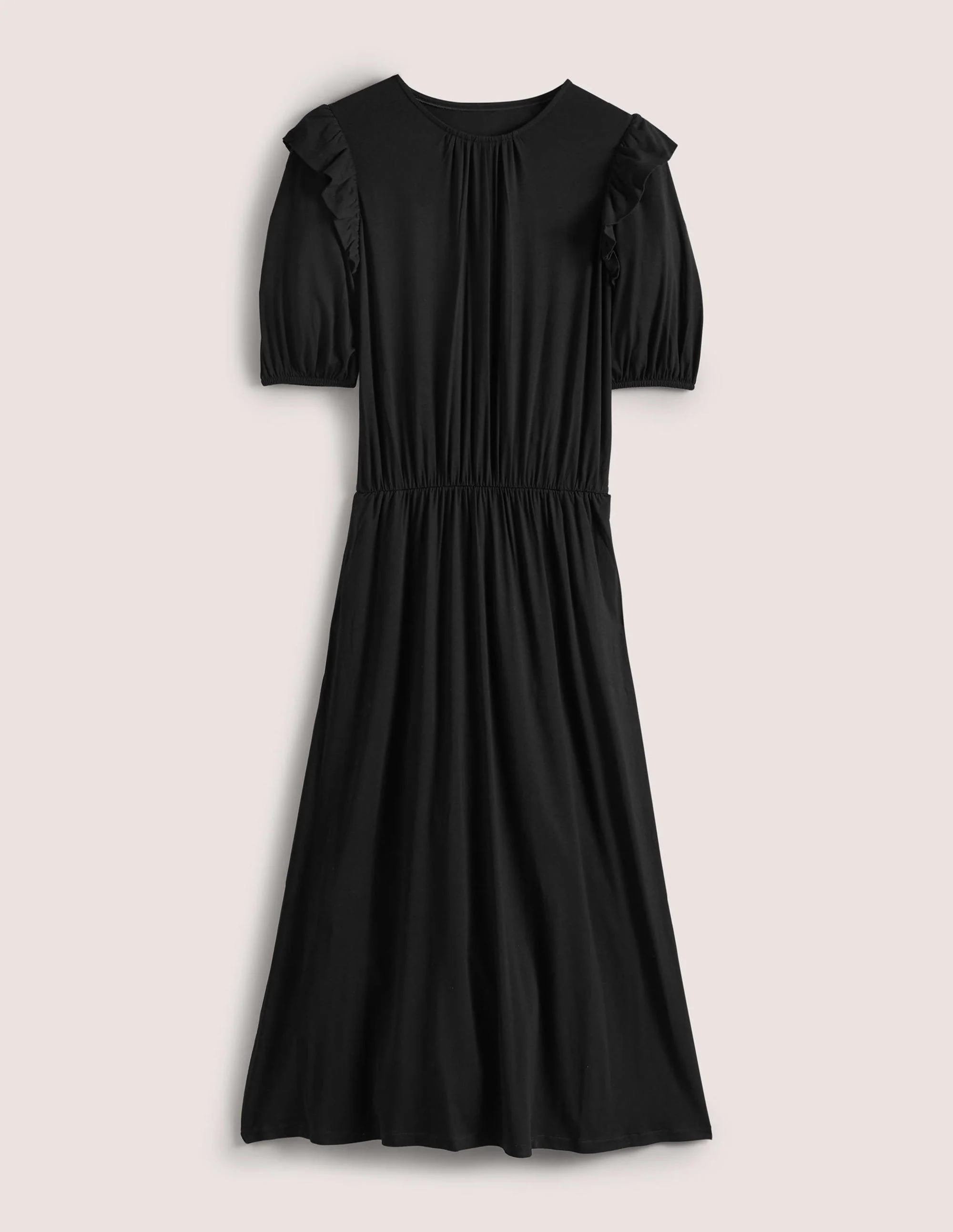 Ruffle Jersey Midi Dress-Black - Image 6
