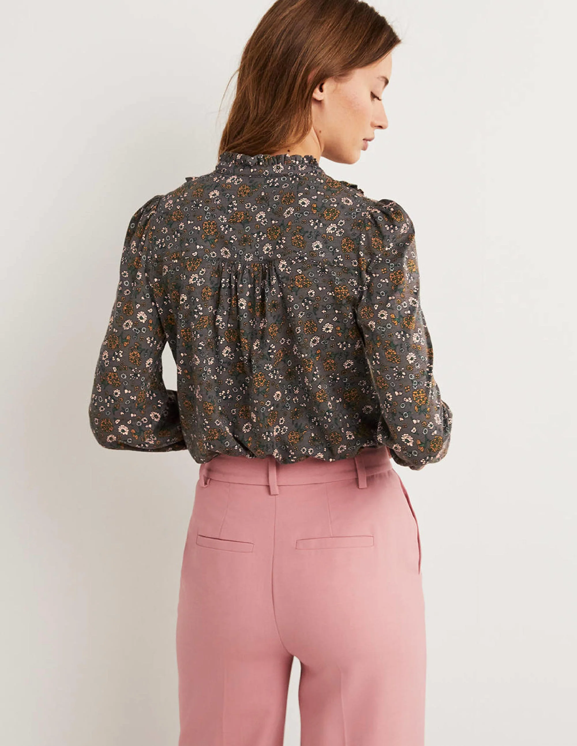 Ruffle Jersey Shirt-Grey Ditsy Charm - Image 3