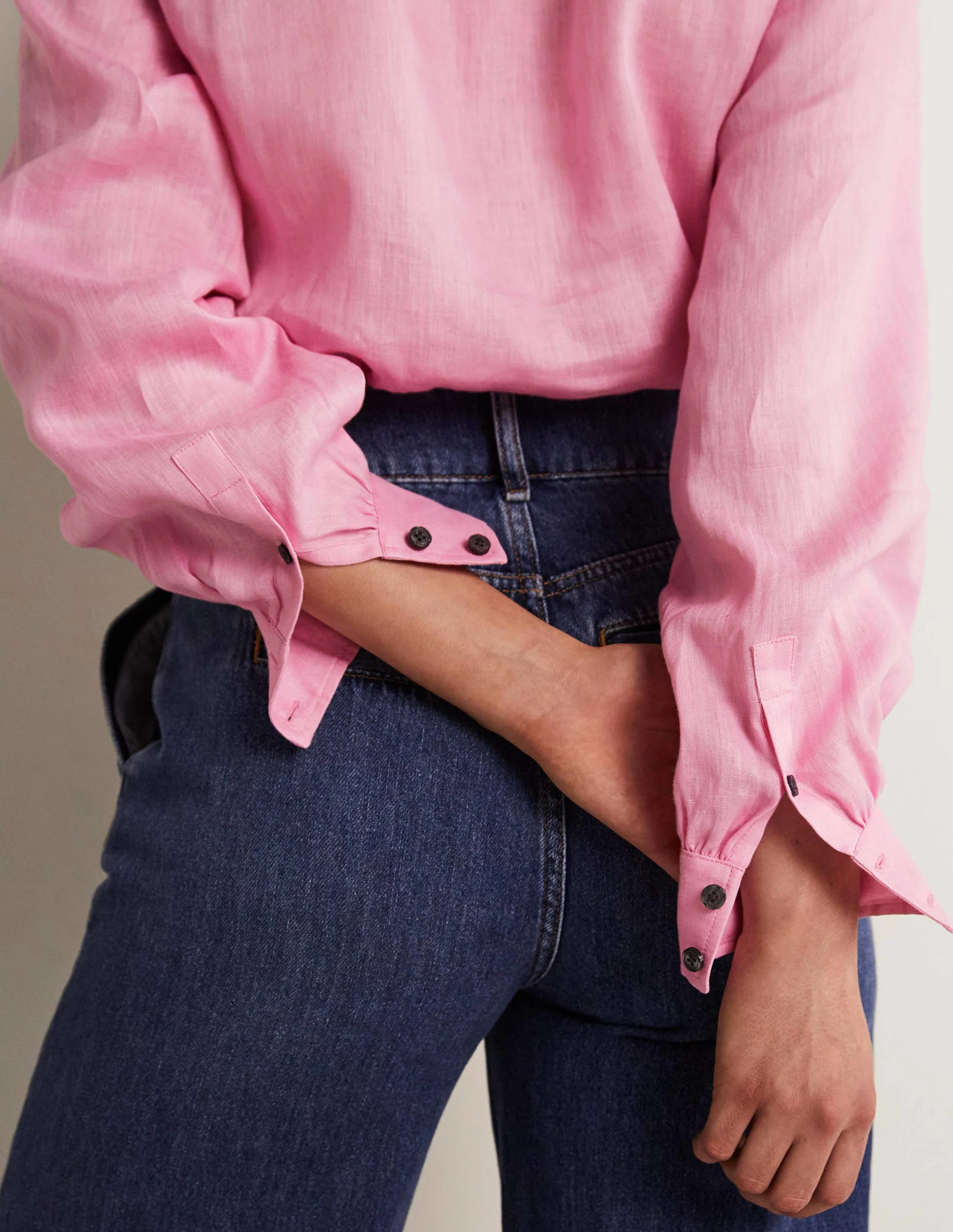 Ruffle Linen Popover Blouse-Bonbon Pink - Image 2