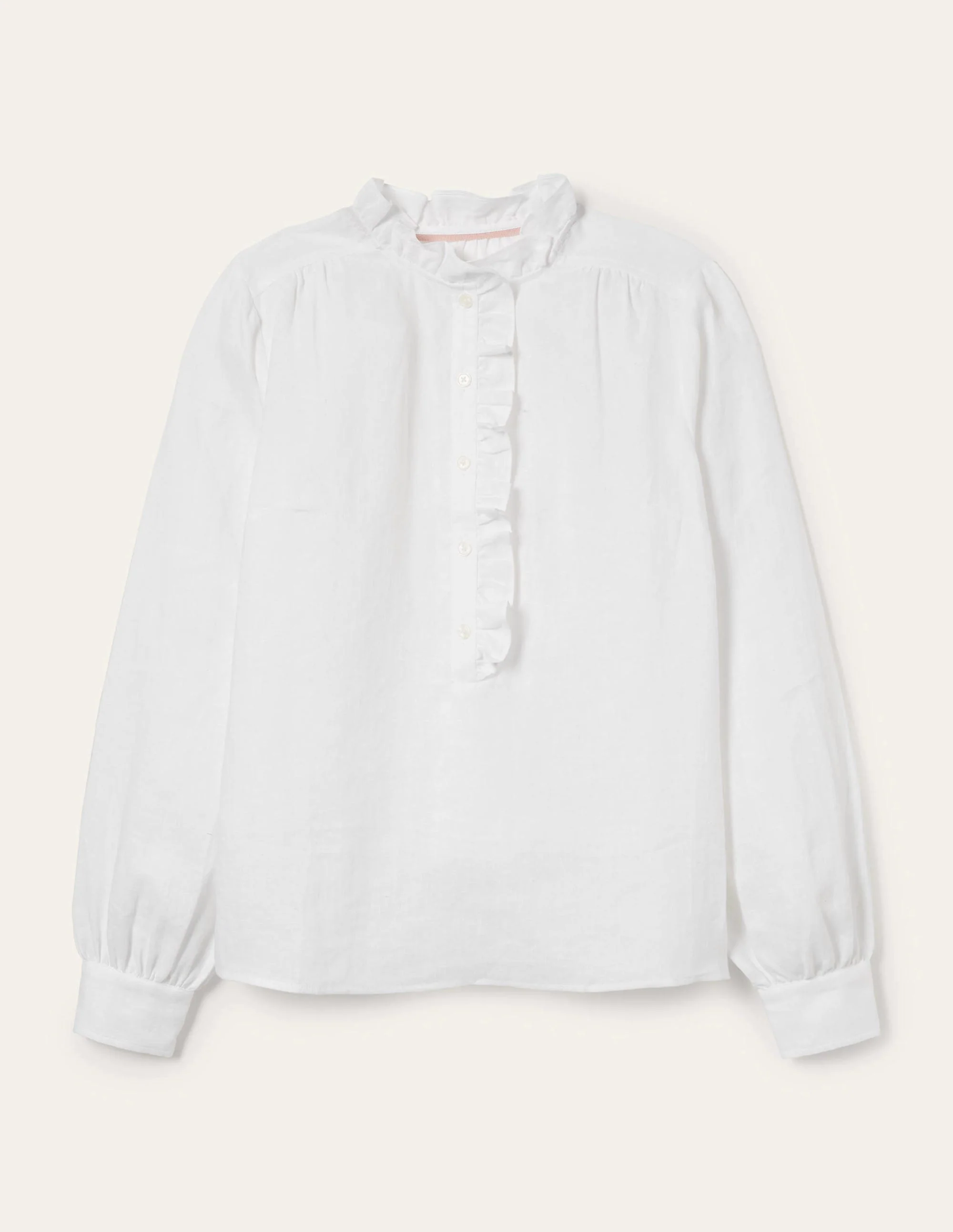 Ruffle Linen Popover Blouse-White - Image 12