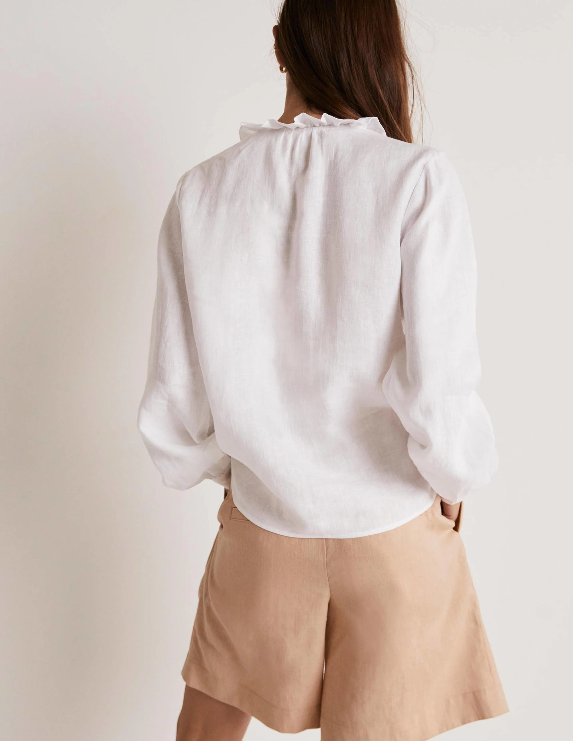 Ruffle Linen Popover Blouse-White - Image 9