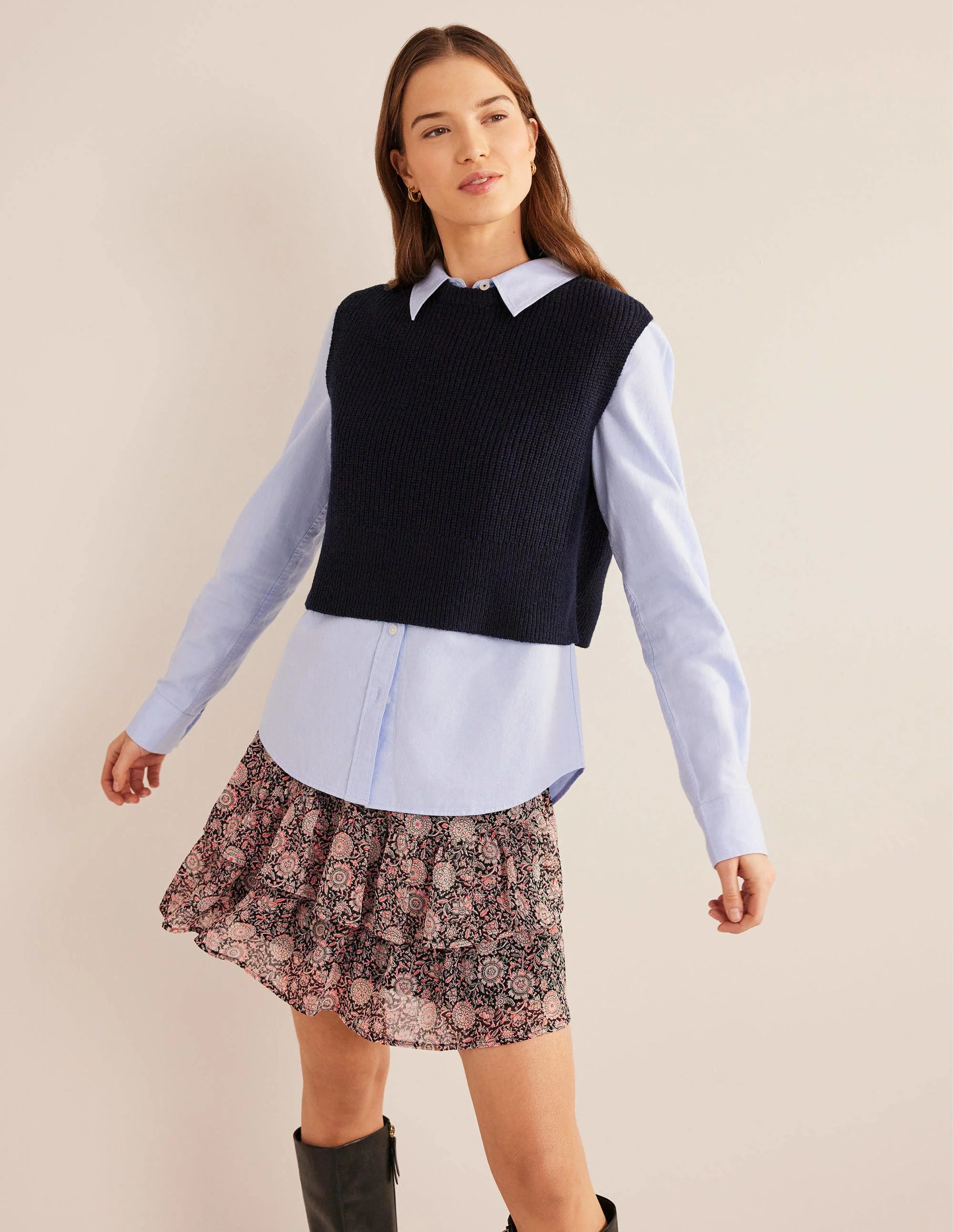 Ruffle Mini Skirt-Popcorn, Floral Tapestry